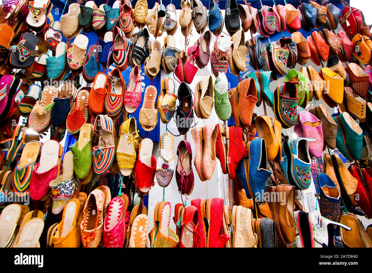 Street stall of shoes. Essaouira. Morocco Stock Photo