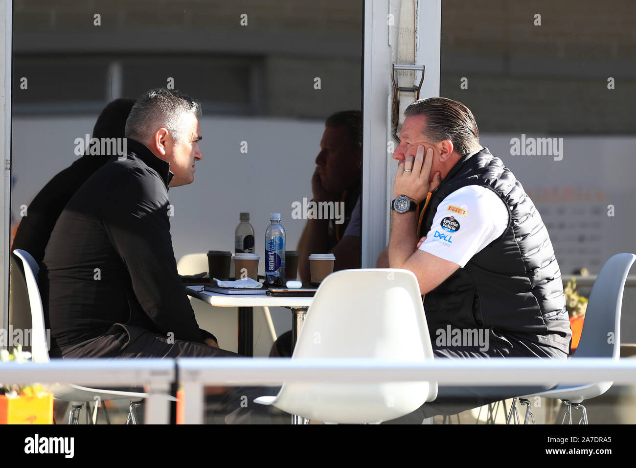 Austin, Texas, USA. 1st November 2019; Circuit of the Americas, Austin, Texas, United States of America; Formula 1 United Sates Grand Prix, practice day; Zak Brown, Executive Director of McLaren Technology Group and Gil De Ferran, Sporting Director of McLaren - Editorial Use Credit: Action Plus Sports Images/Alamy Live News Stock Photo