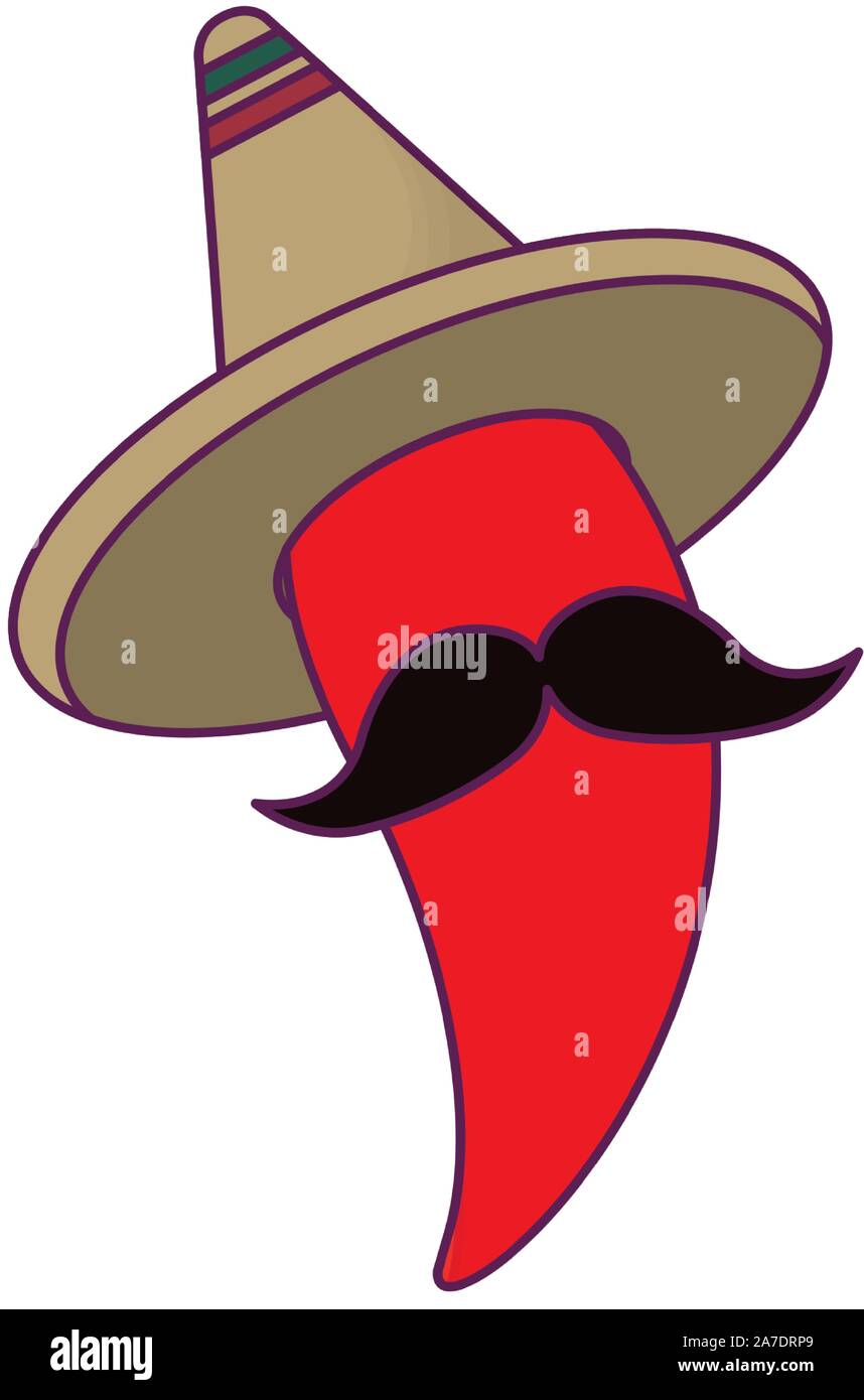chili pepper with hat mexican and moustache vector illustration design ...