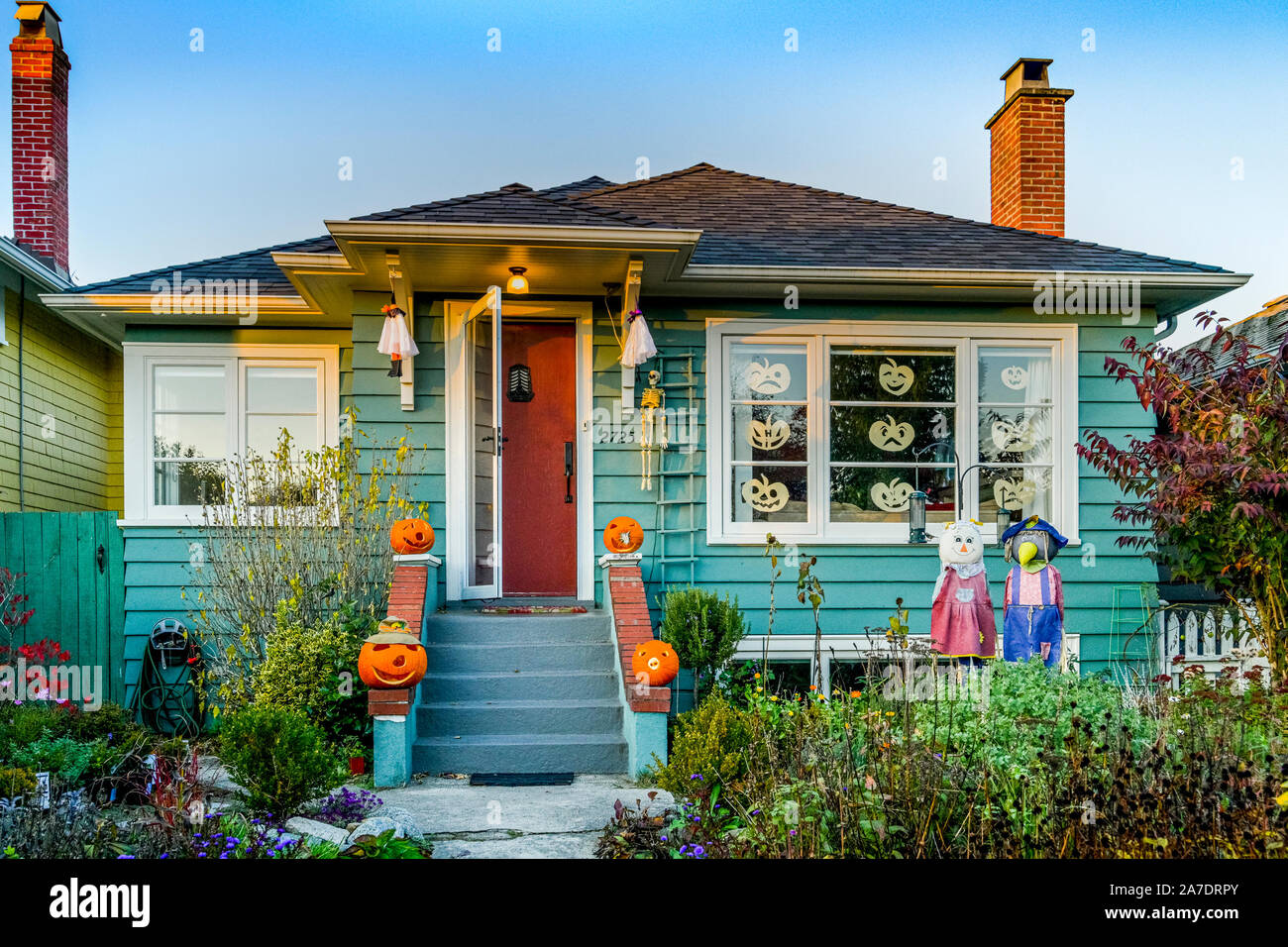 Front yard, Halloween display, Stock Photo
