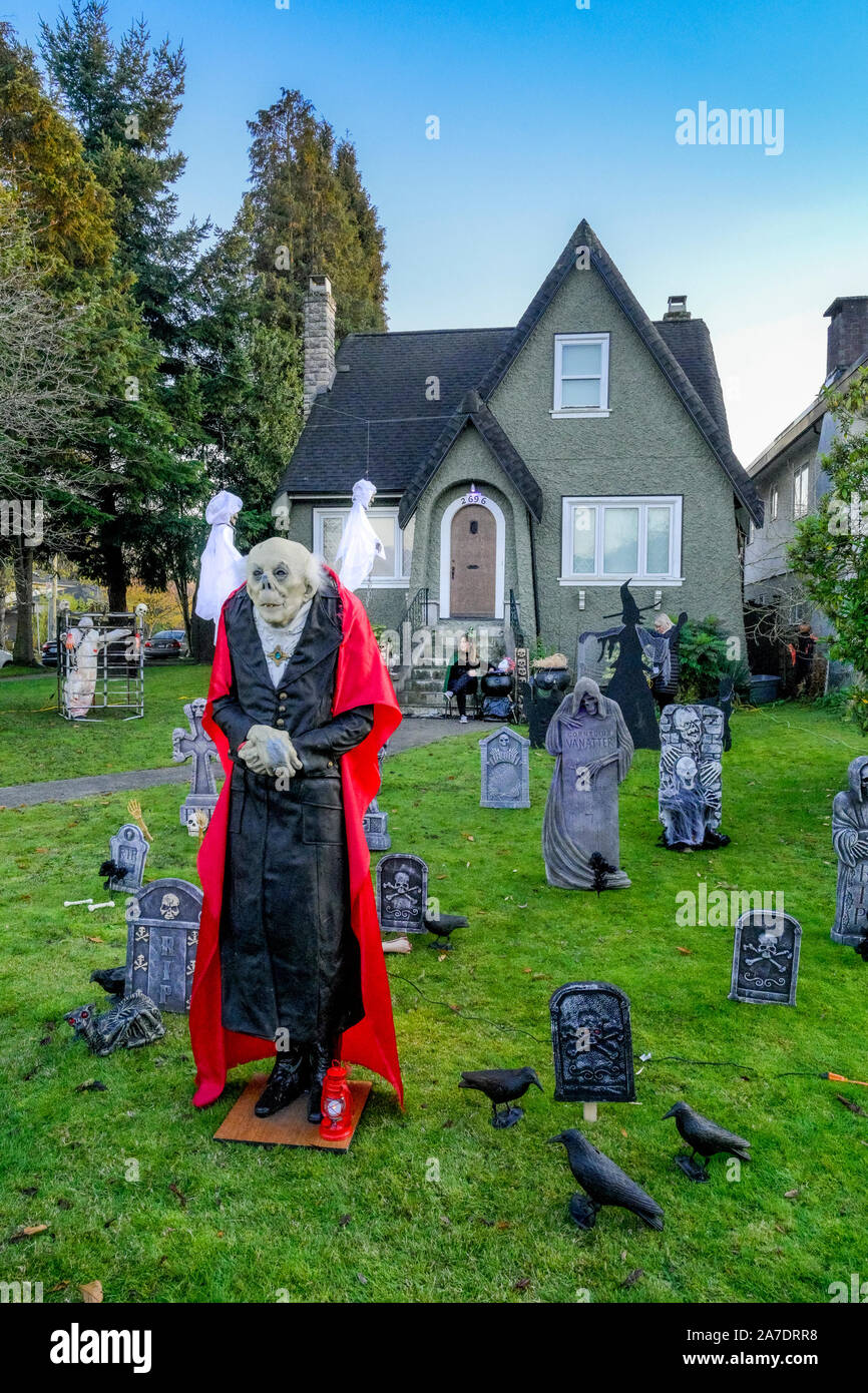 Front yard, Halloween display, Stock Photo