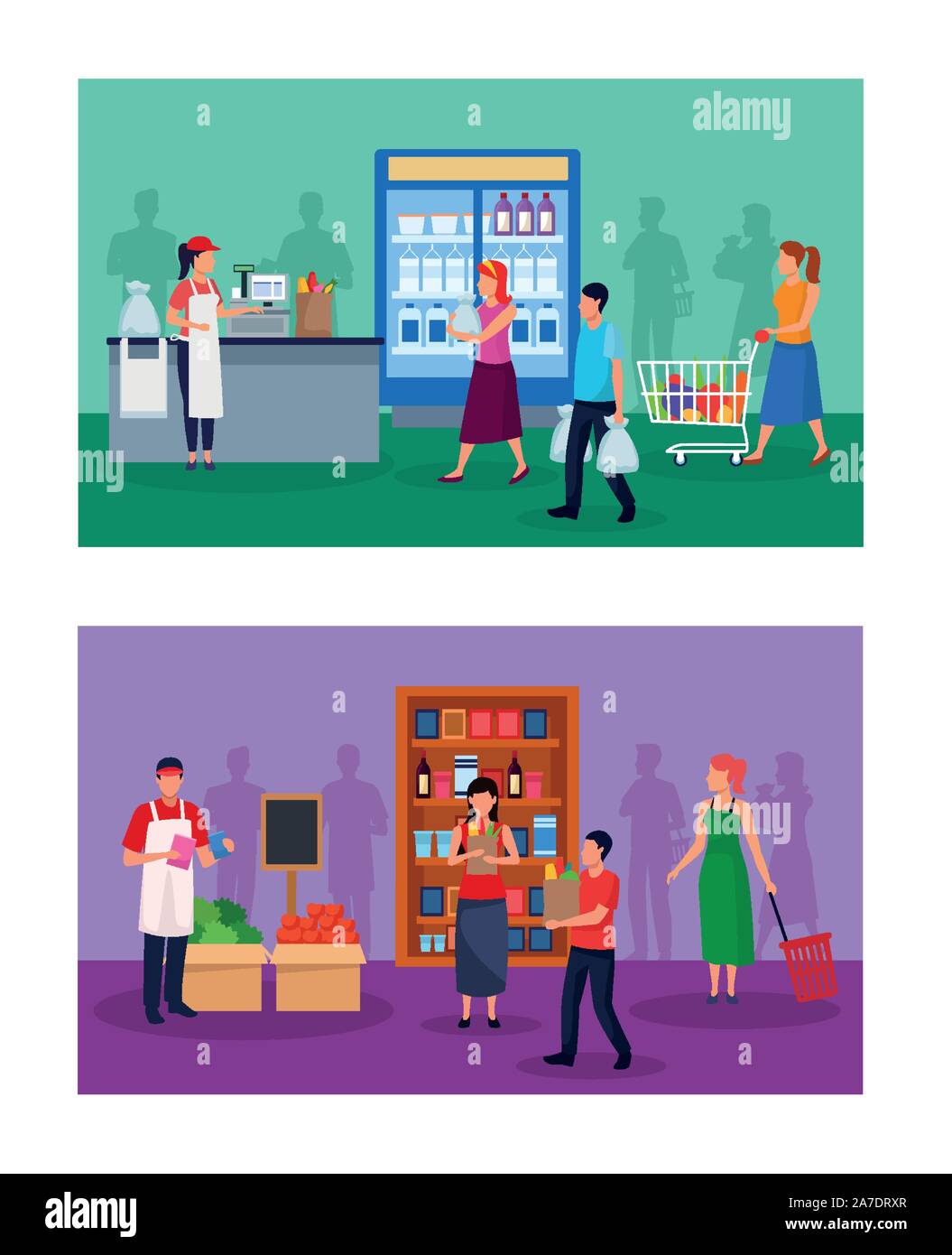 grocery stores with people characters Stock Vector Image & Art Alamy