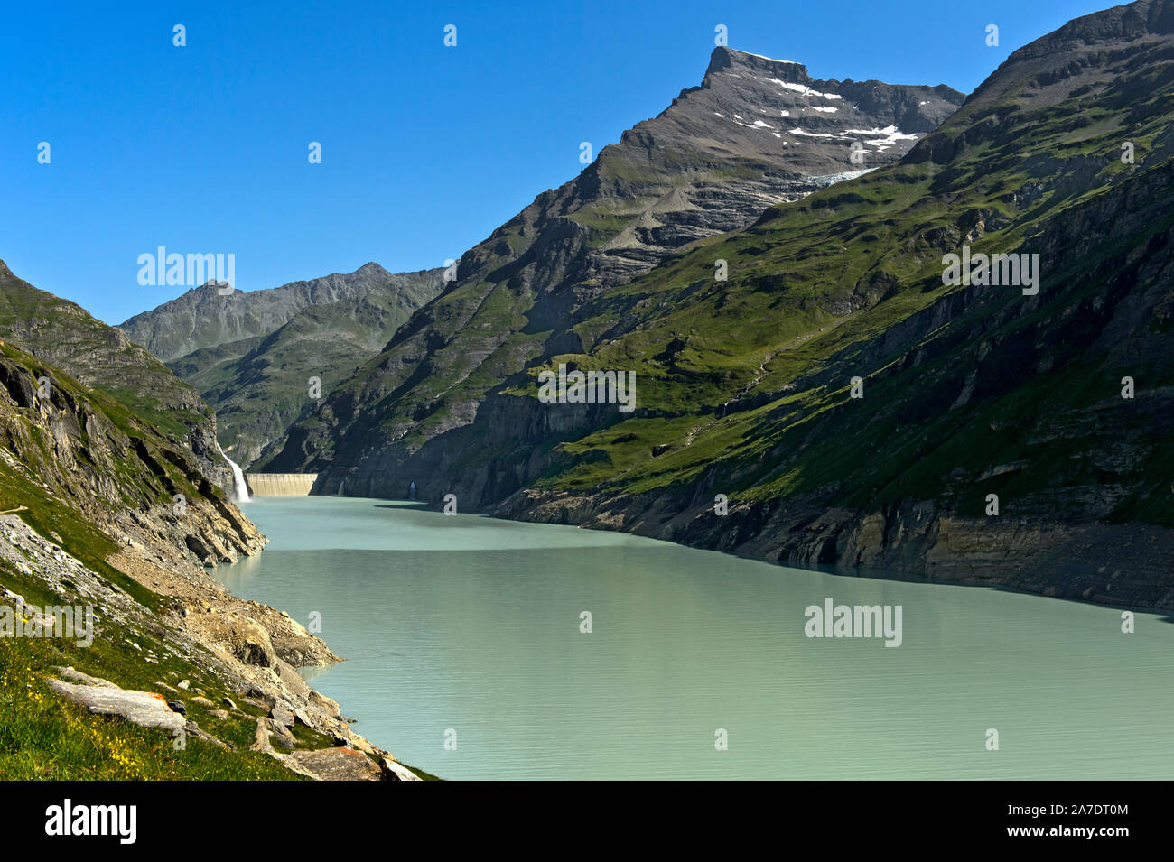Mauvoisin water reservoir, Lac de Mauvoisin, Val de Bagnes, Valais, Switzerland Stock Photo