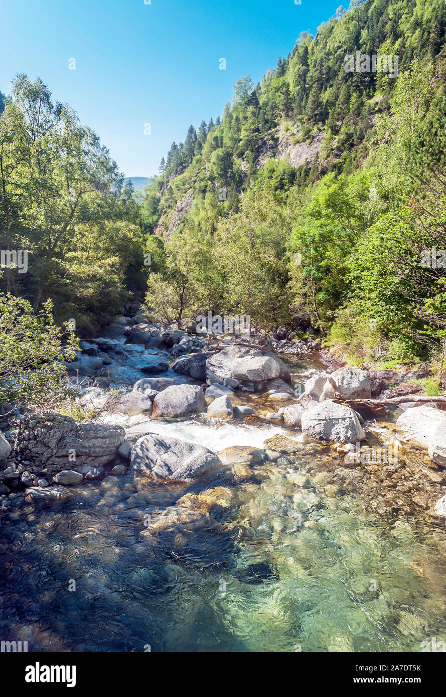 River in the Benasque valley in the Pyrenees mountains Stock Photo
