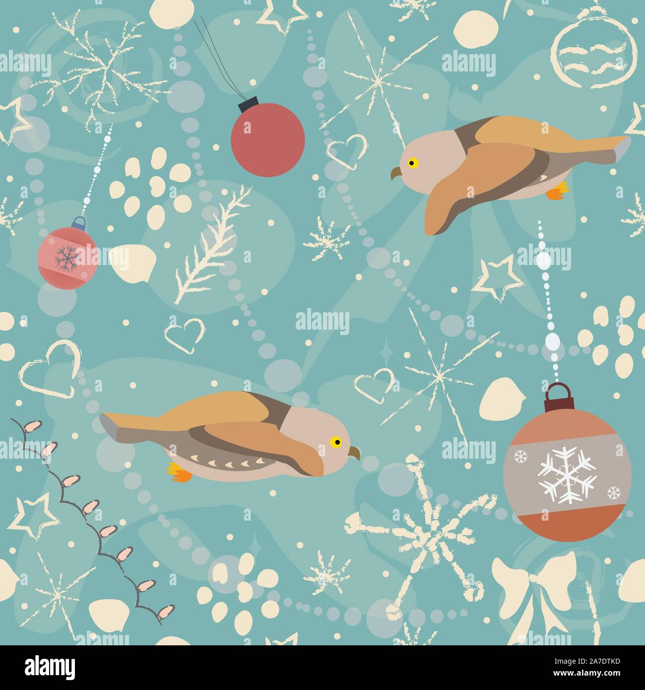 Cute Seamless Winter Pattern with owls and winter doodles. Vector ...