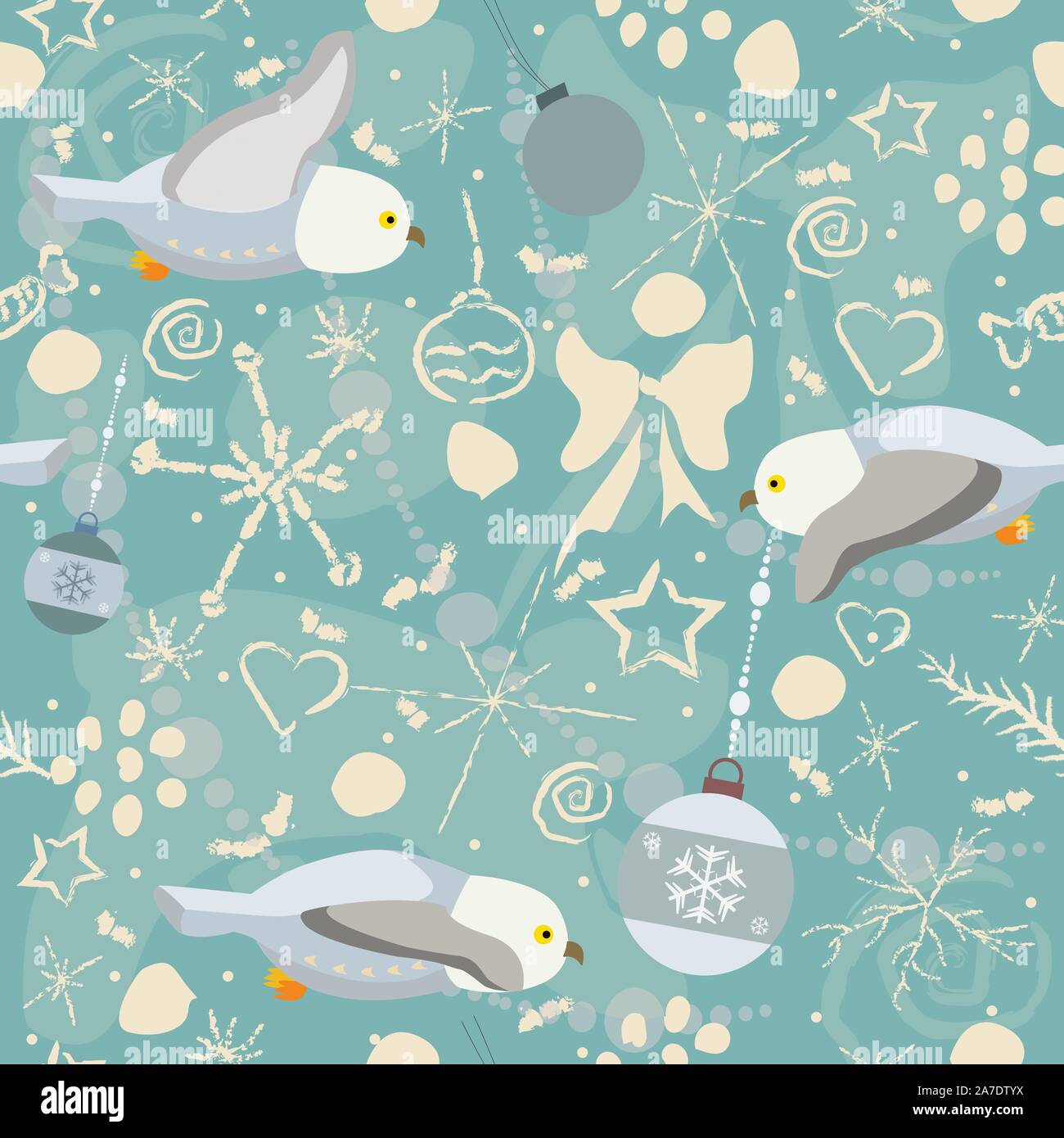 Cute Seamless Winter Pattern with owls and winter doodles. Vector ...