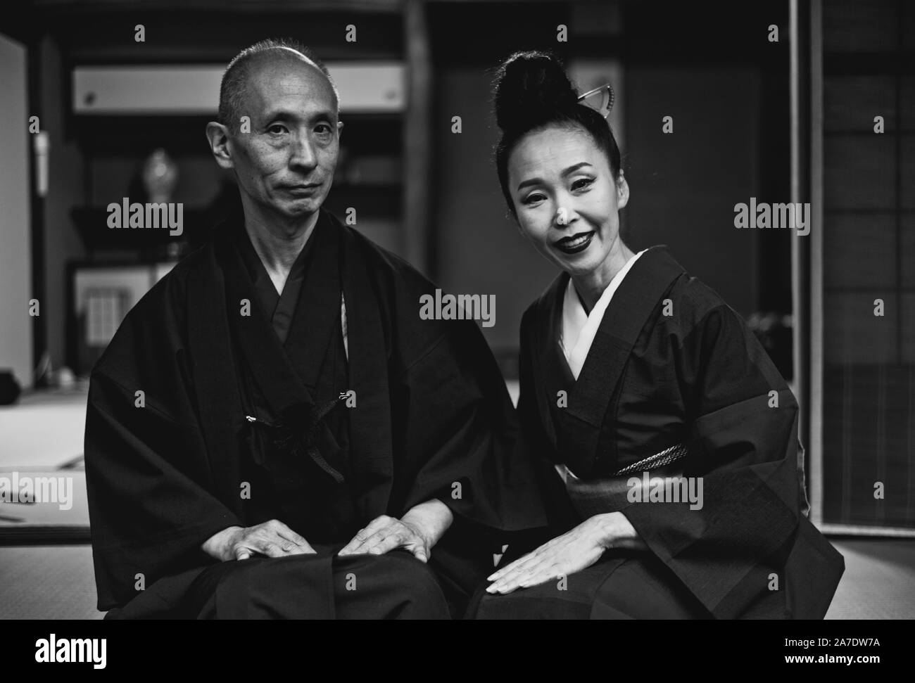 Senior couple lifestyle moments in a traditional japanese house Stock Photo