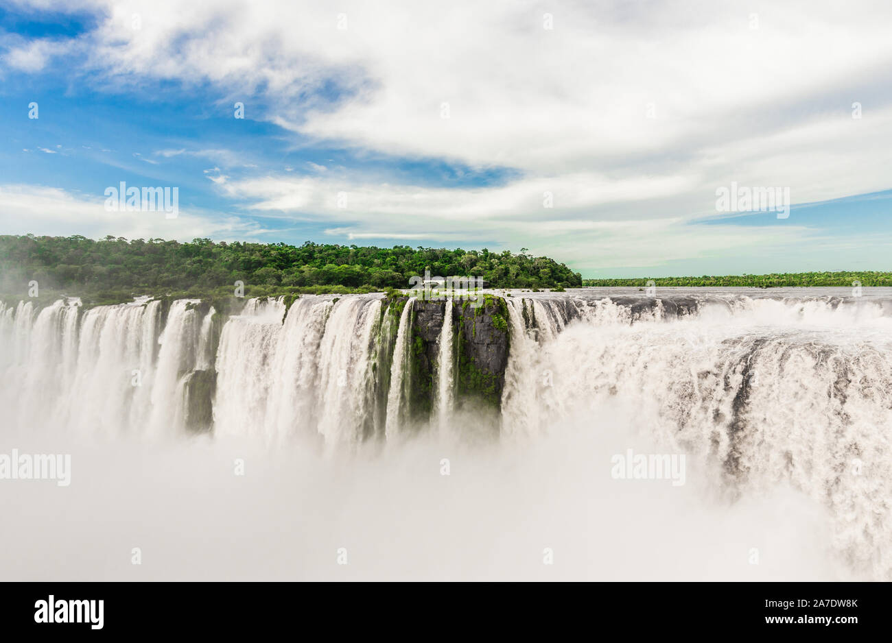 Iguazu waterfalls on a sunny day in summer. Photo at Argentinian, Devil throat Stock Photo