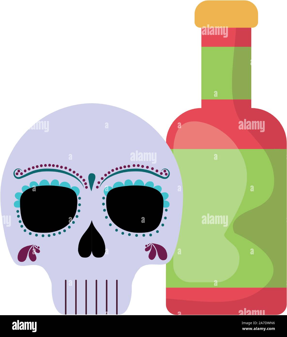 skull with bottle tequila mexican icons vector illustration design ...