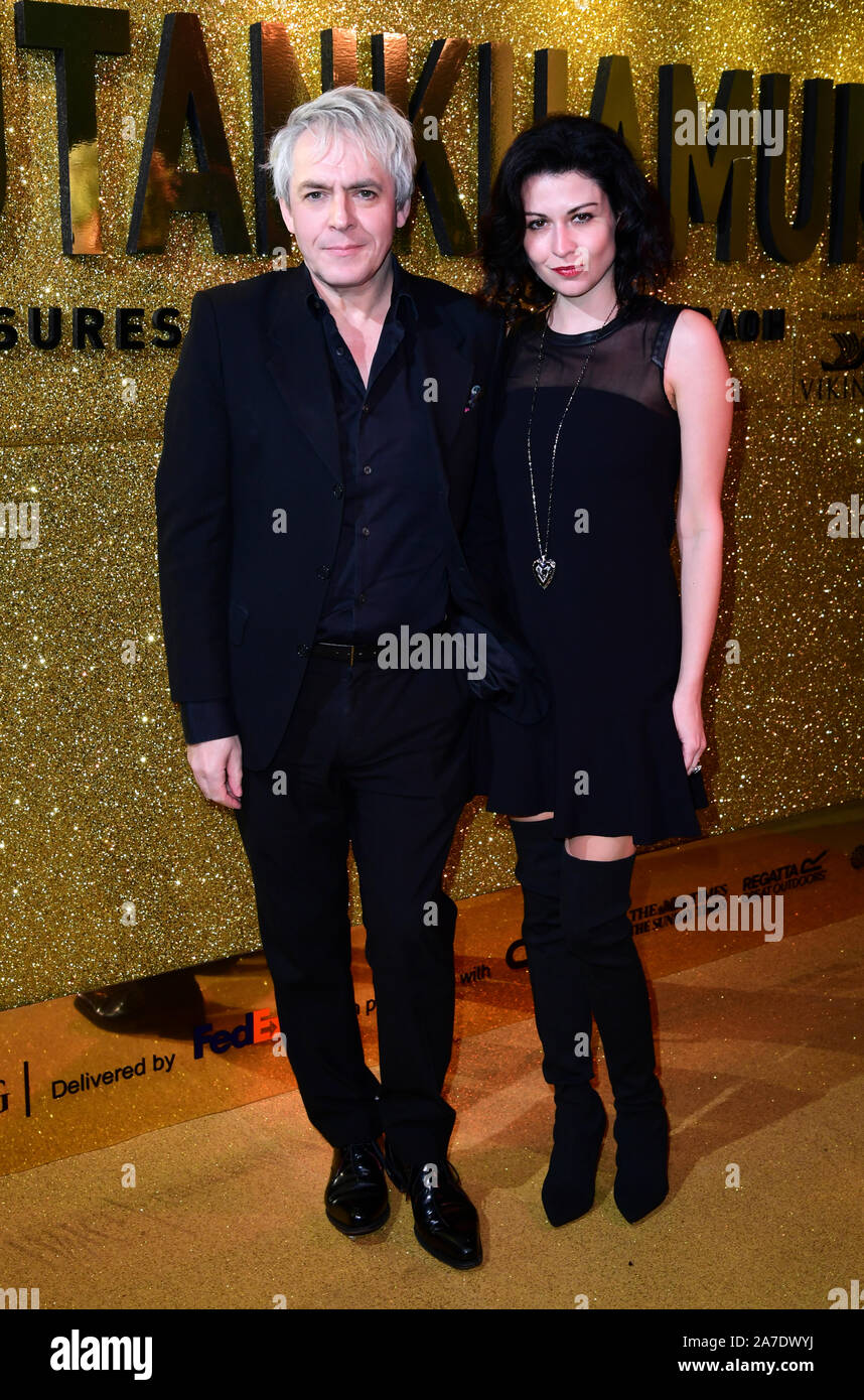 Nick Rhodes (left) and Nefer Suvio during the Tutankhamun Treasures Of The Golden Pharaoh Opening Gala at the Saatchi Gallery, London. Stock Photo
