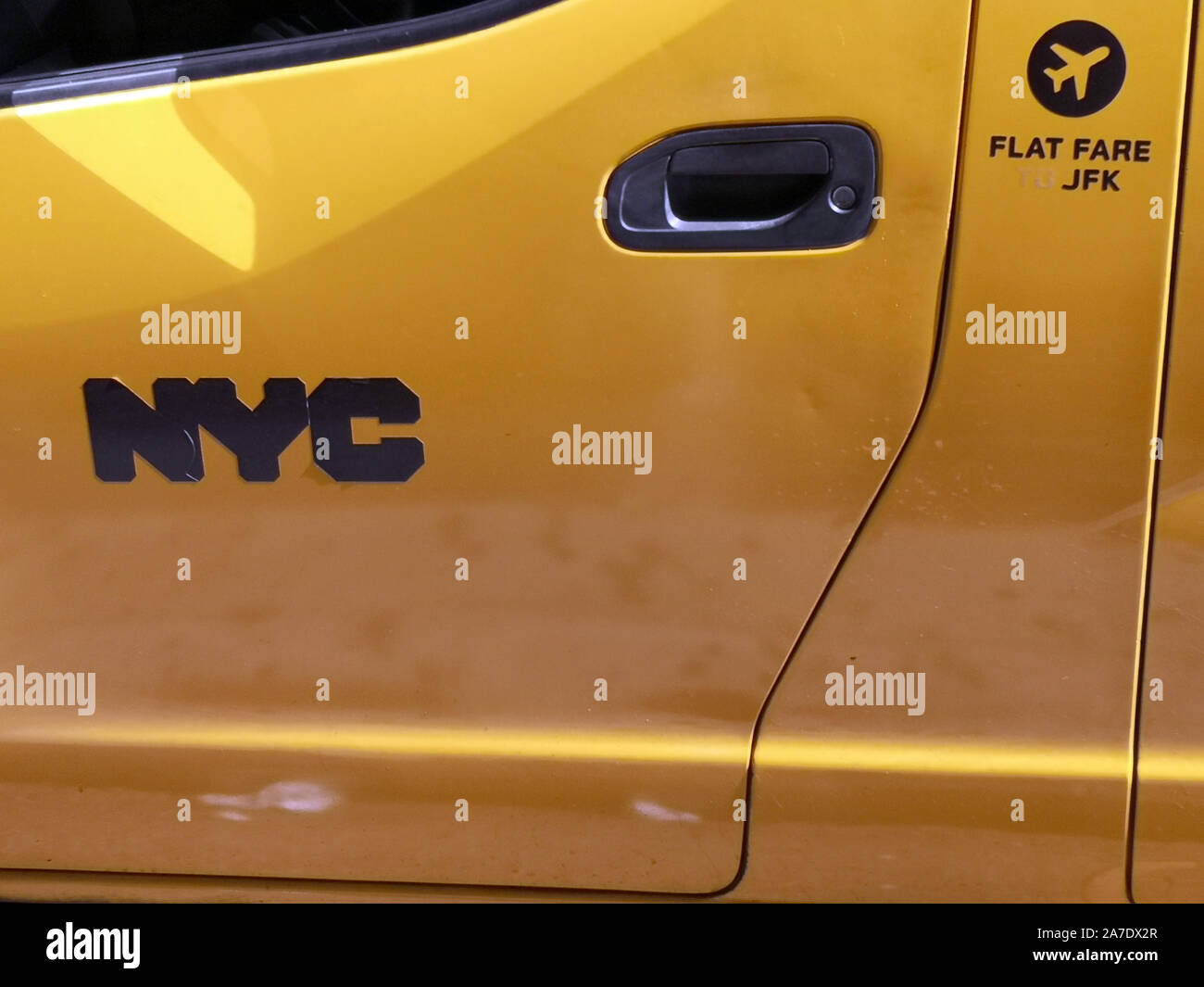 New York, USA. 09th Sep, 2019. NYC and an airplane logo with the note