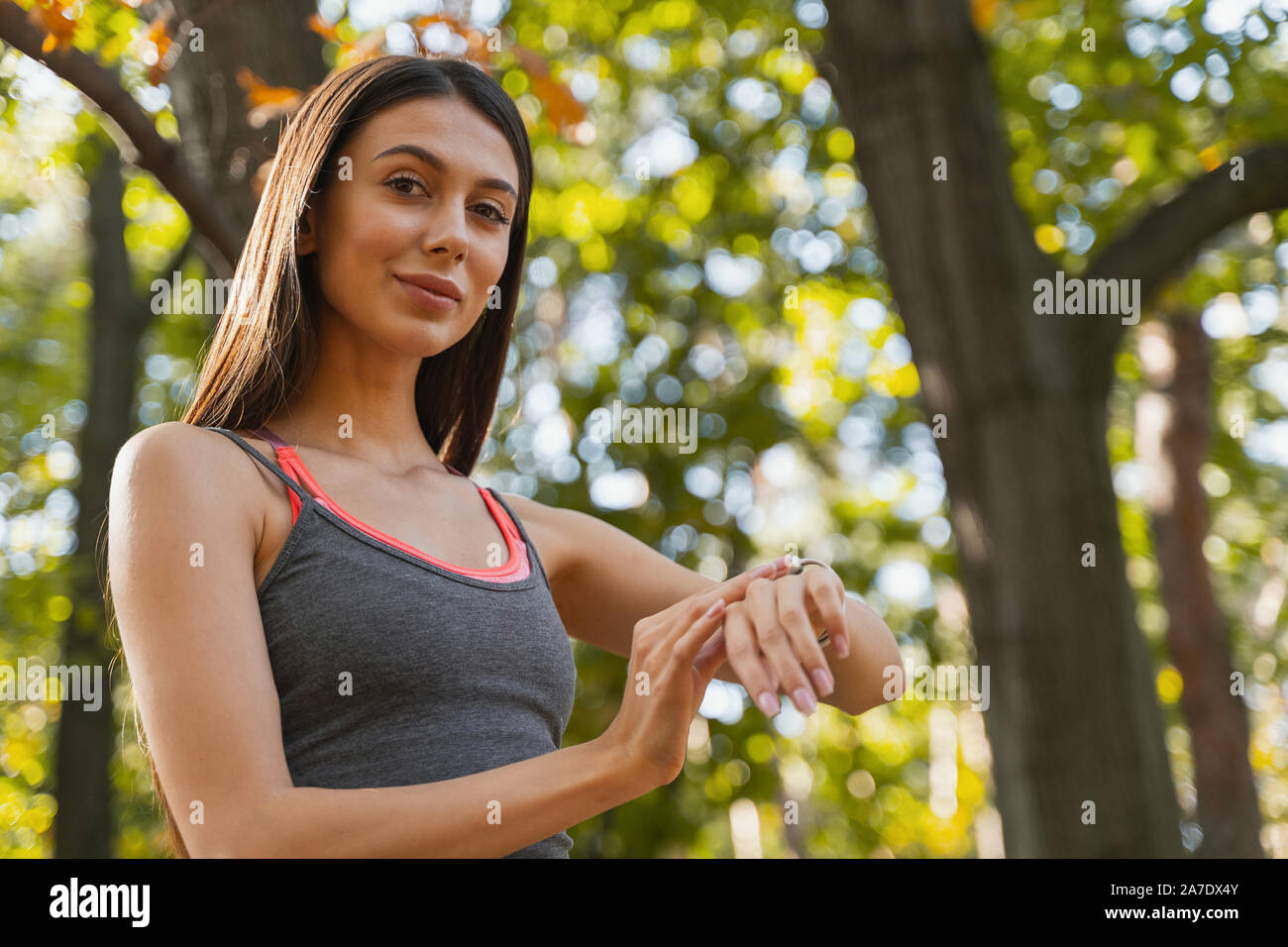 Happy woman being satisfied with her training Stock Photo
