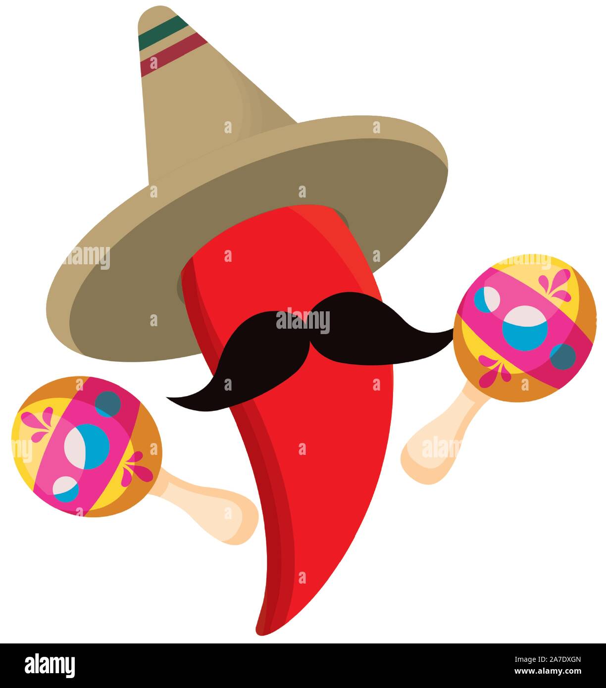 chili pepper with maracas and hat mexican vector illustration design ...