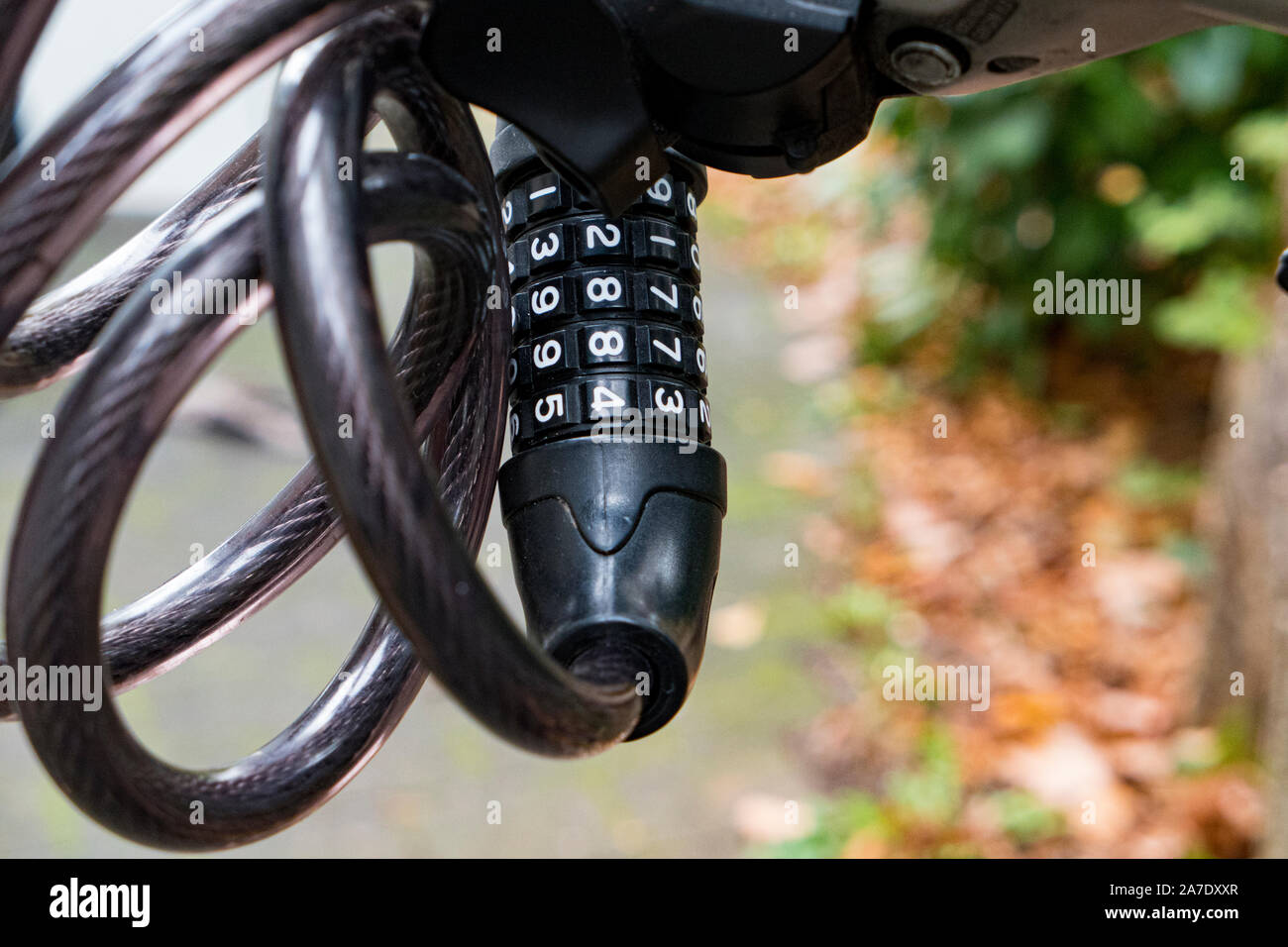 Combination lock on a bicycle for theft protection unsafe Stock Photo