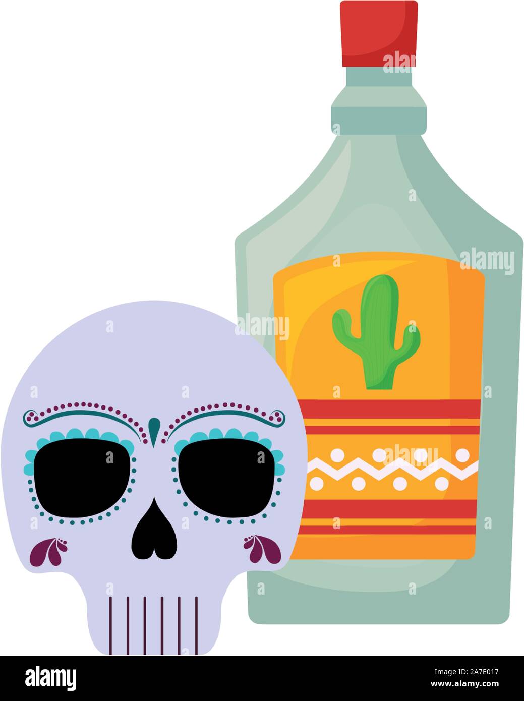skull with bottle tequila mexican icons vector illustration design ...