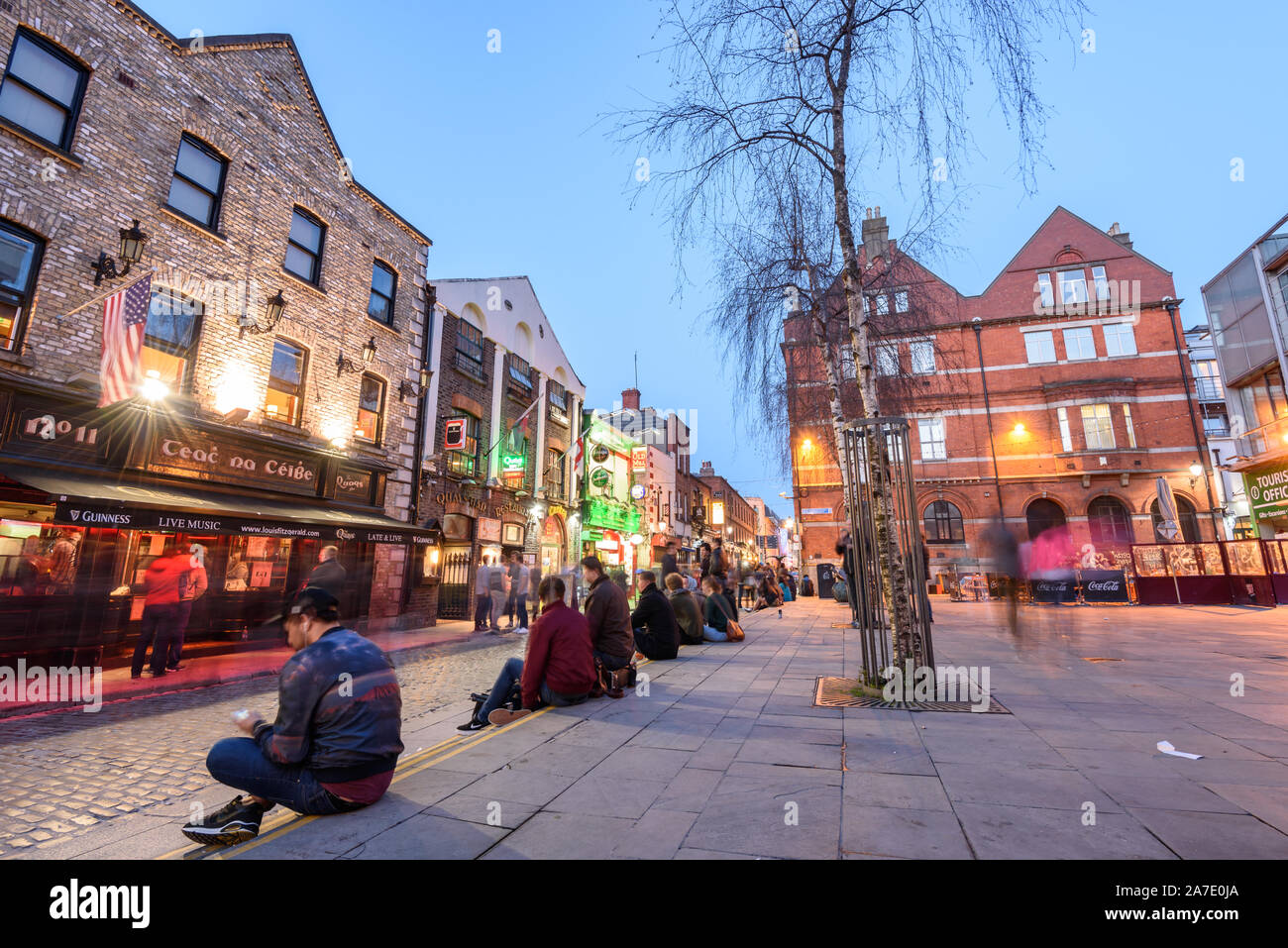 TEMPLE BAR AREA, DUBLIN, IRELAND-APRIL 06, 2015:Narrow cobbled streets of Temple bar area in Dublin Stock Photo