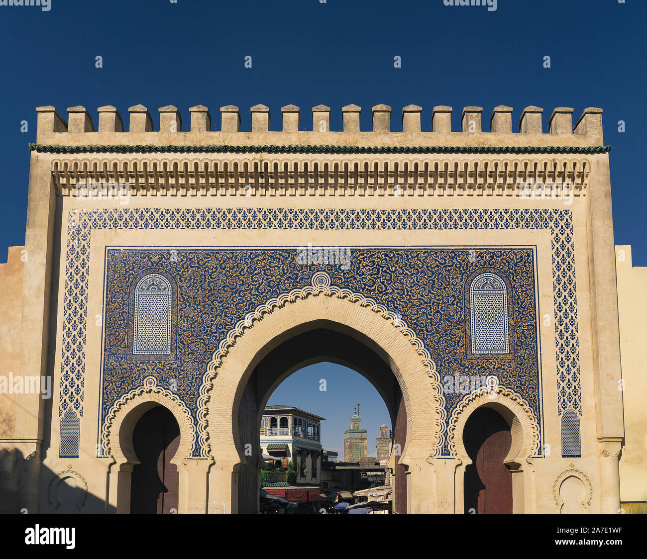 The blue gate in Fes, Morocco. Typical african and moroccan gate. World