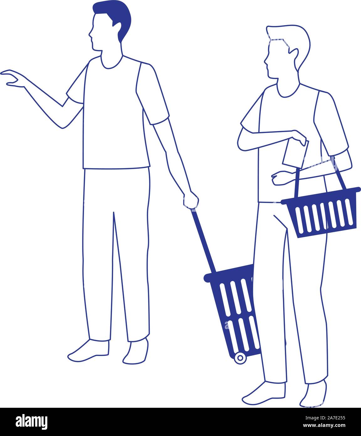 avatar men with supermarket baskets, flat design Stock Vector