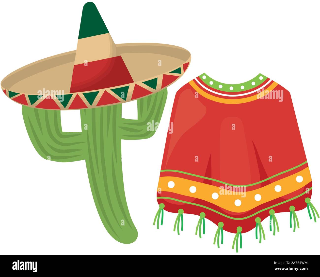 hat mexican with cactus and poncho vector illustration design Stock ...