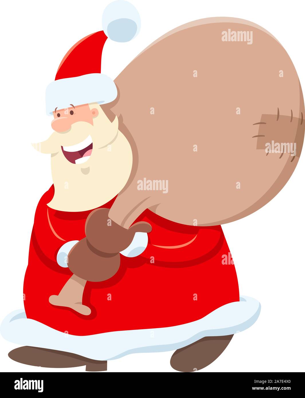 Cartoon Illustration of Funny Santa Claus Character with Sack of ...