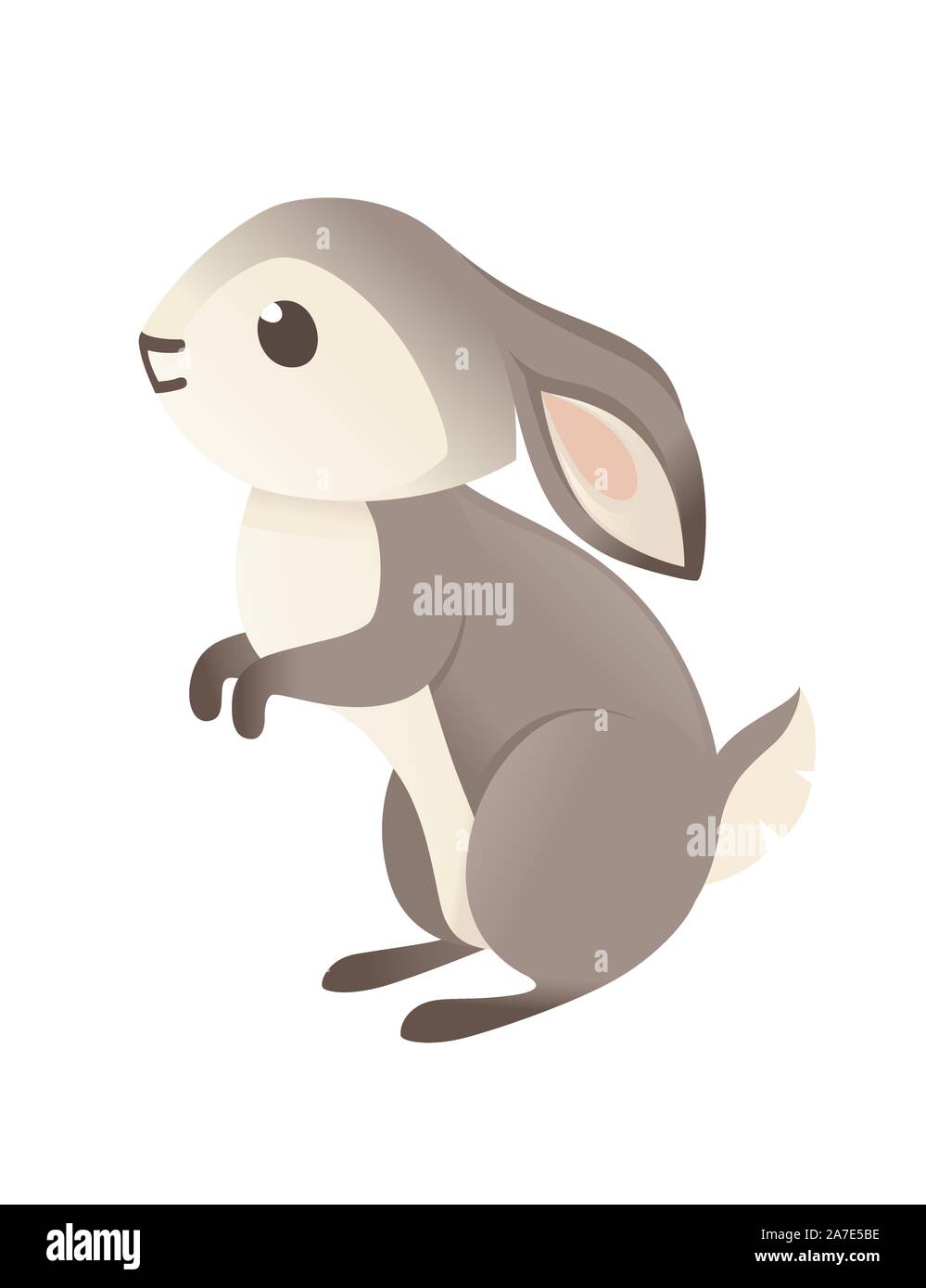 Cute grey rabbit sitting on ground cartoon animal design flat vector ...