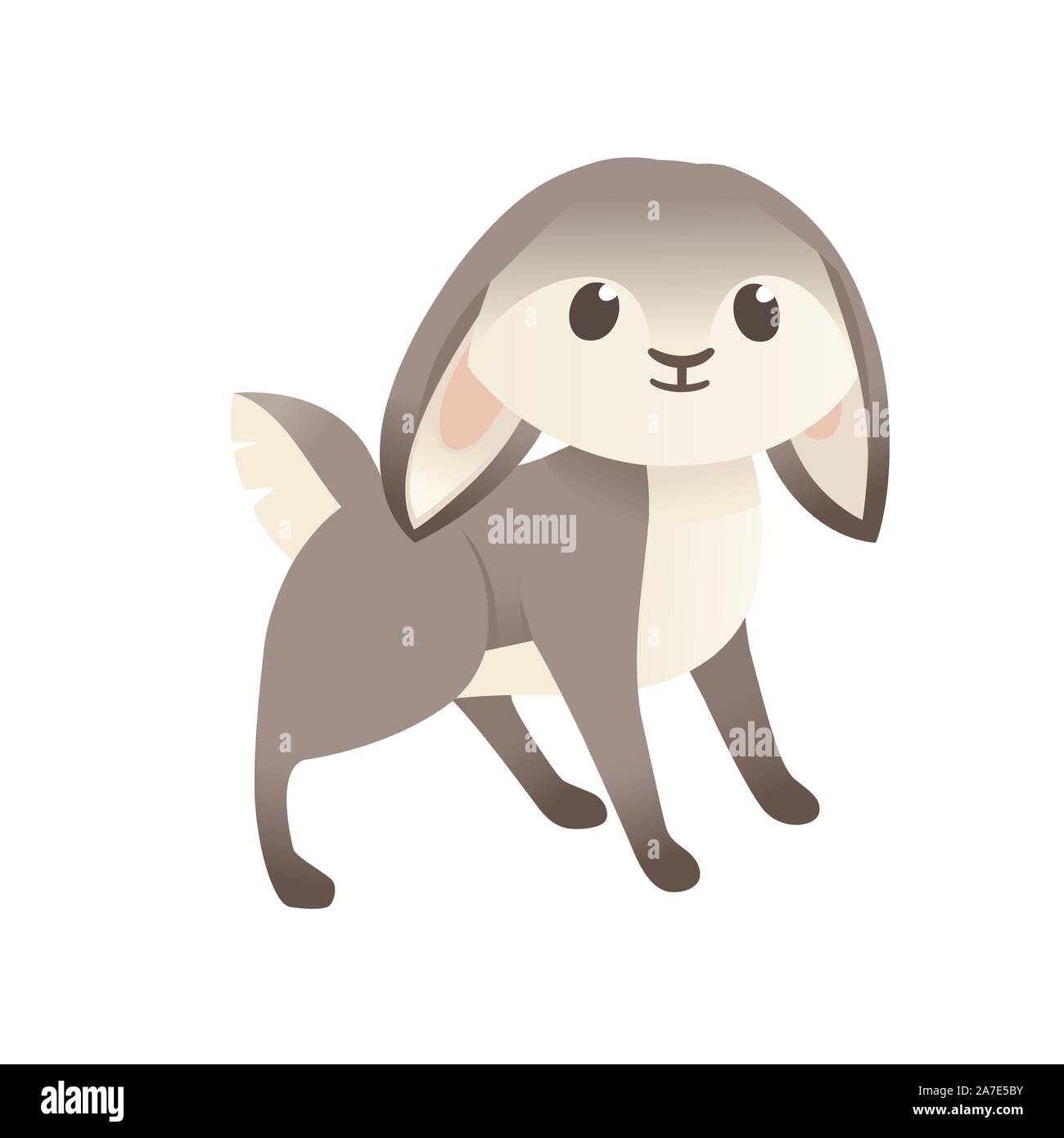 Cute grey rabbit stand on ground cartoon animal design flat vector ...