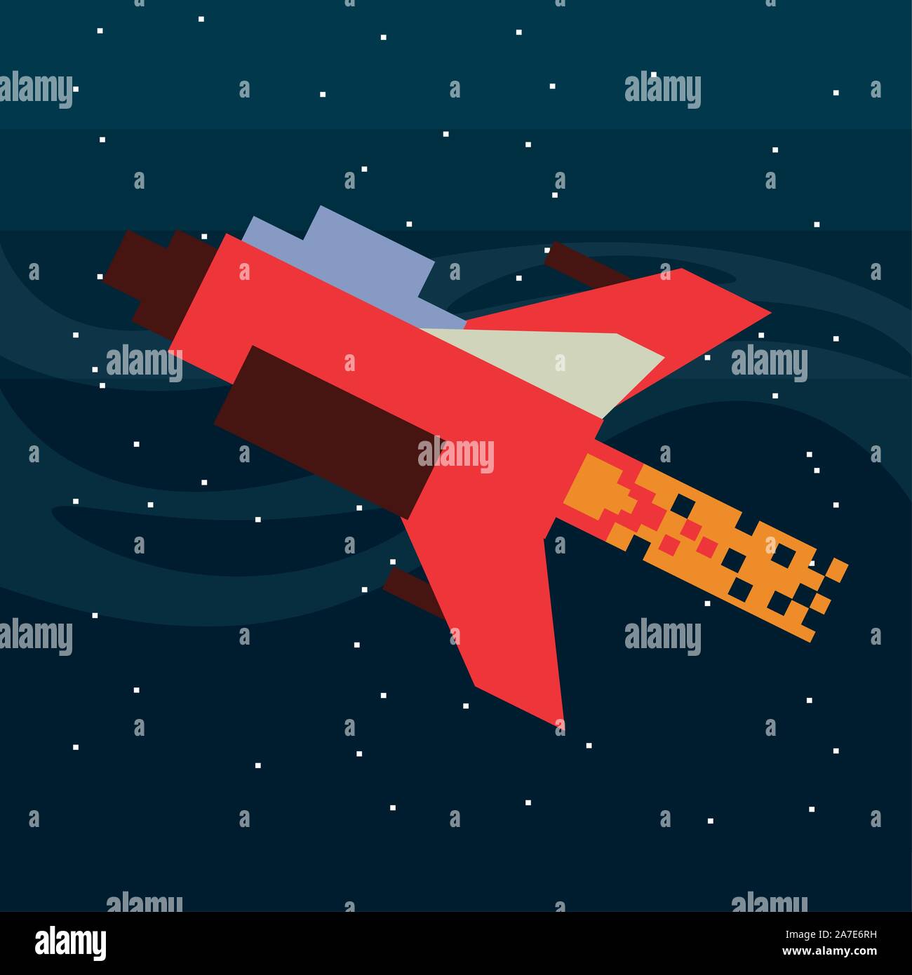video game spaceship flying in pixelated scene Stock Vector Image & Art ...