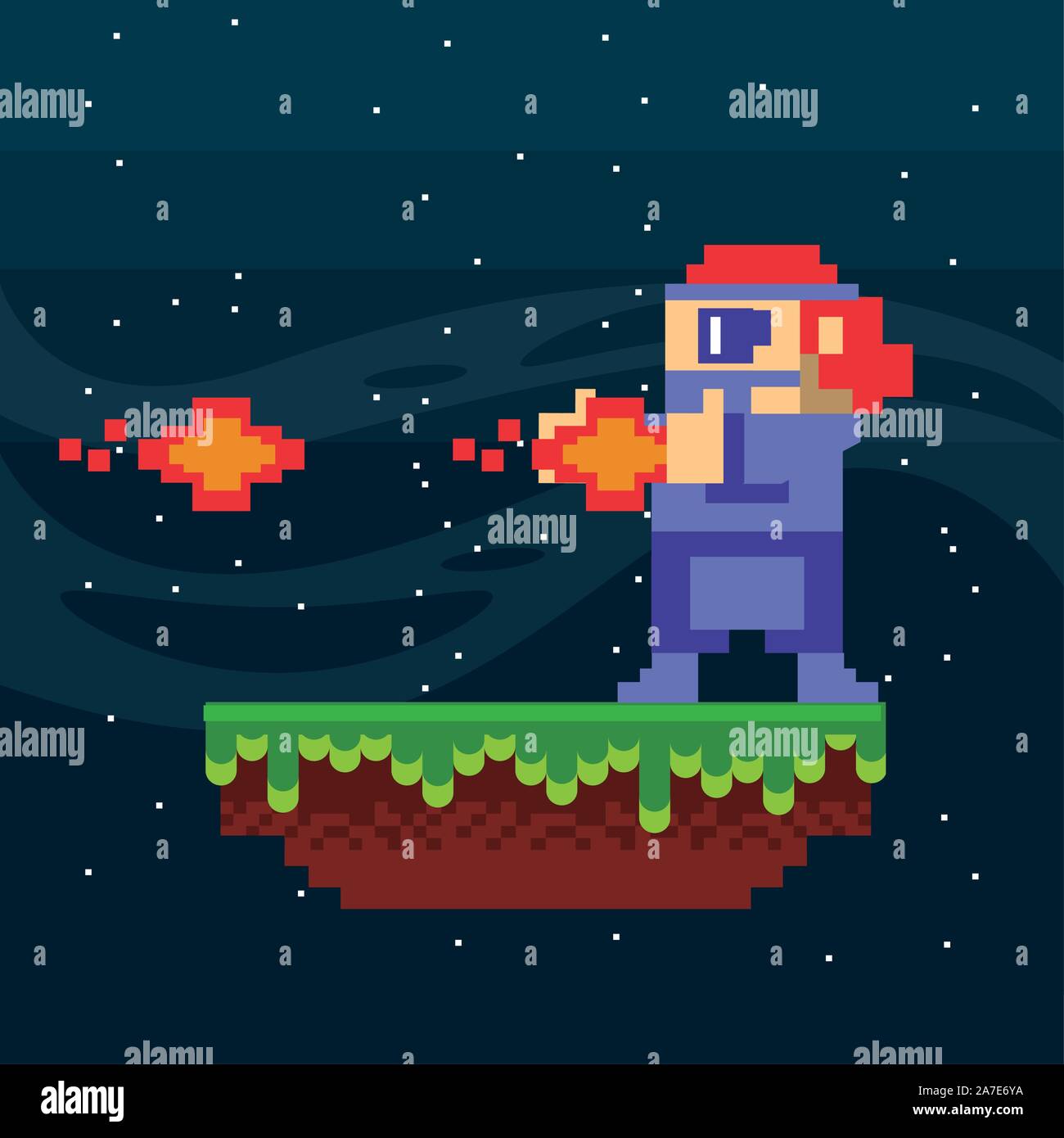 video game warrior shooting in pixelated scene Stock Vector