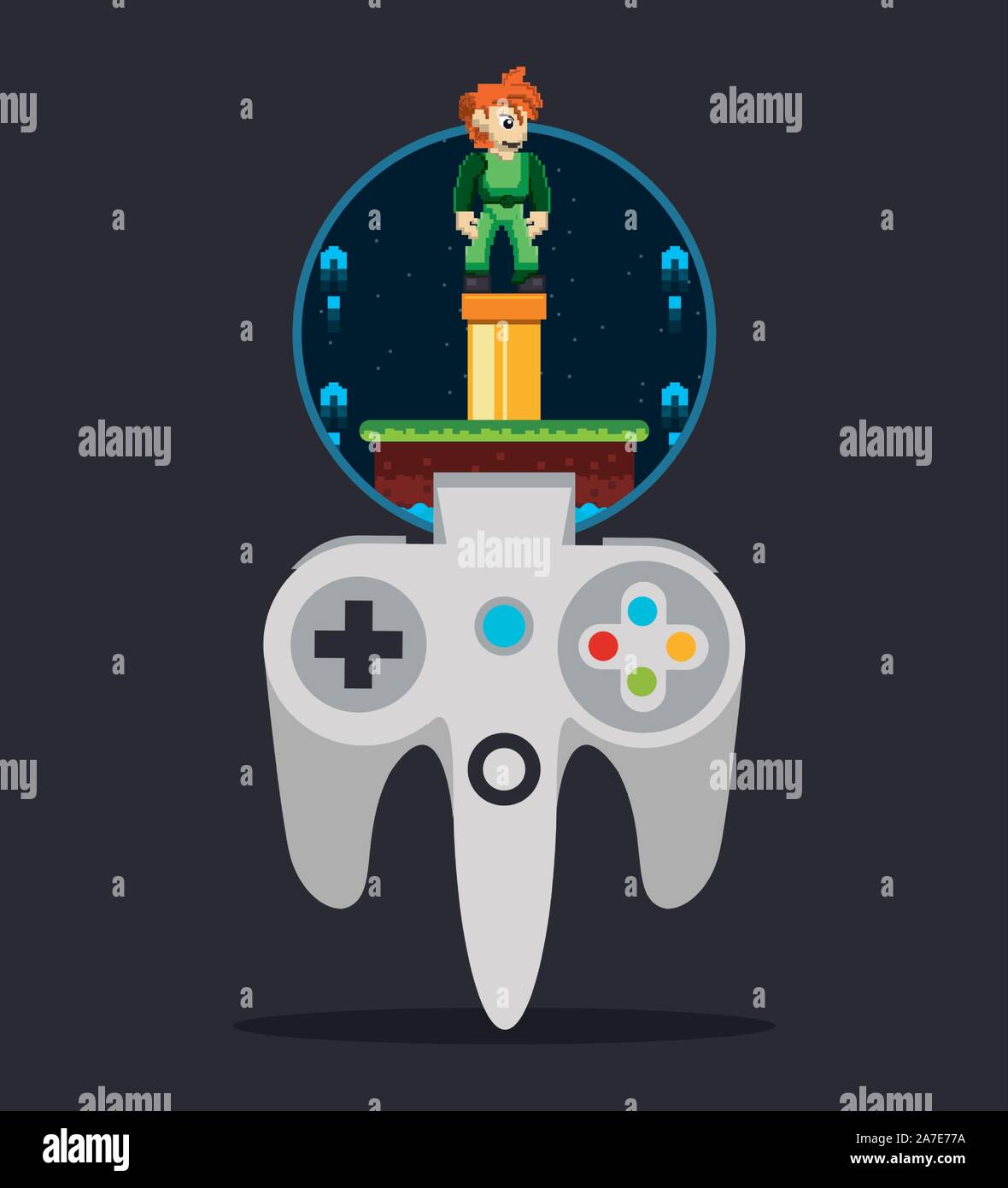 video game pixelated control and warrior Stock Vector