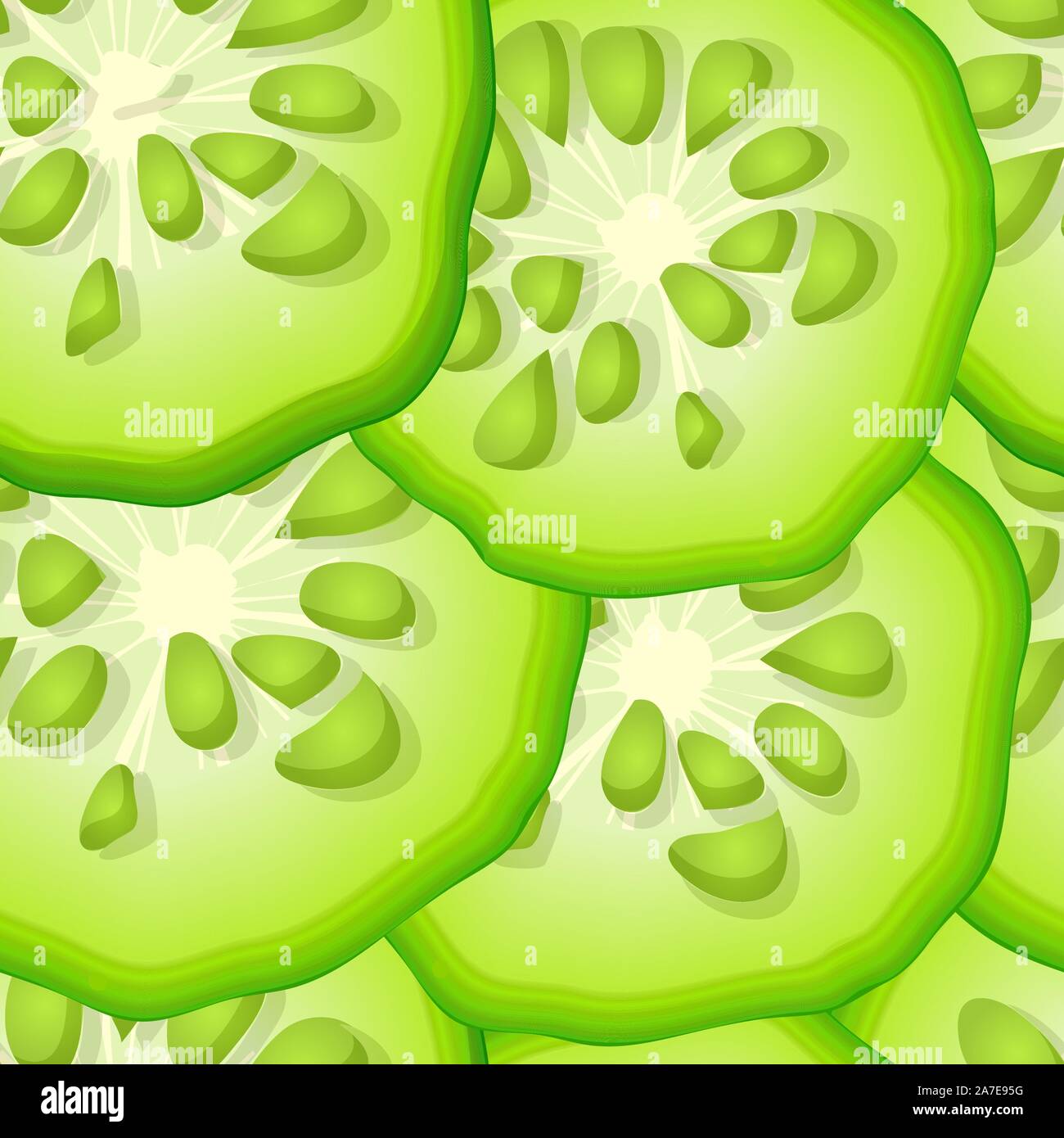 Fresh and juicy cucumbers sclices seamless pattern, vector background Stock Vector