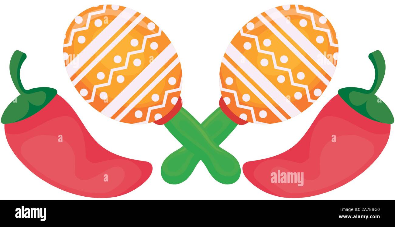 maracas mexican with chili peppers vector illustration design Stock ...