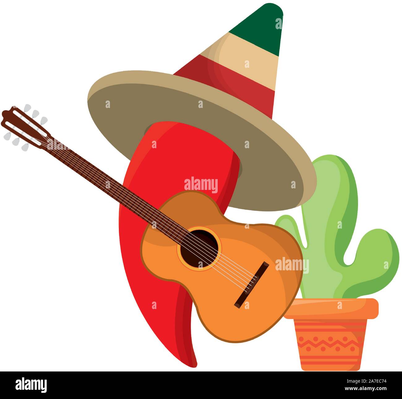 chili pepper with hat and icons mexican vector illustration design ...