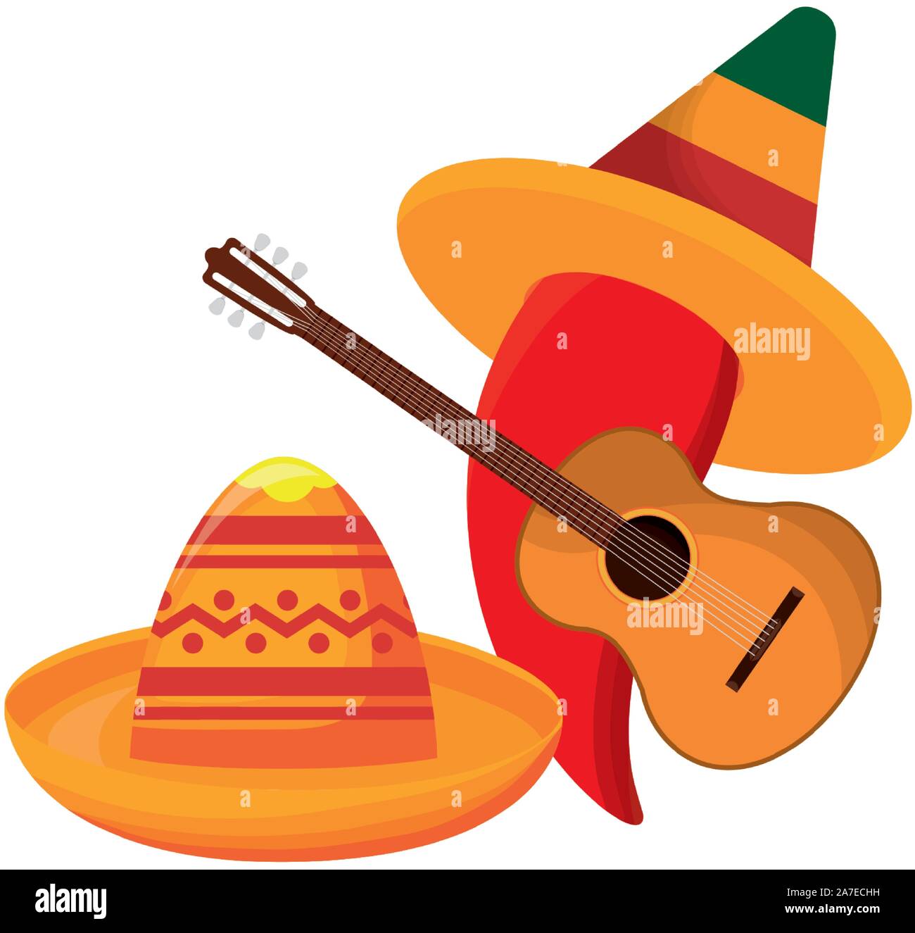 chili pepper with hats mexican and guitar vector illustration design ...