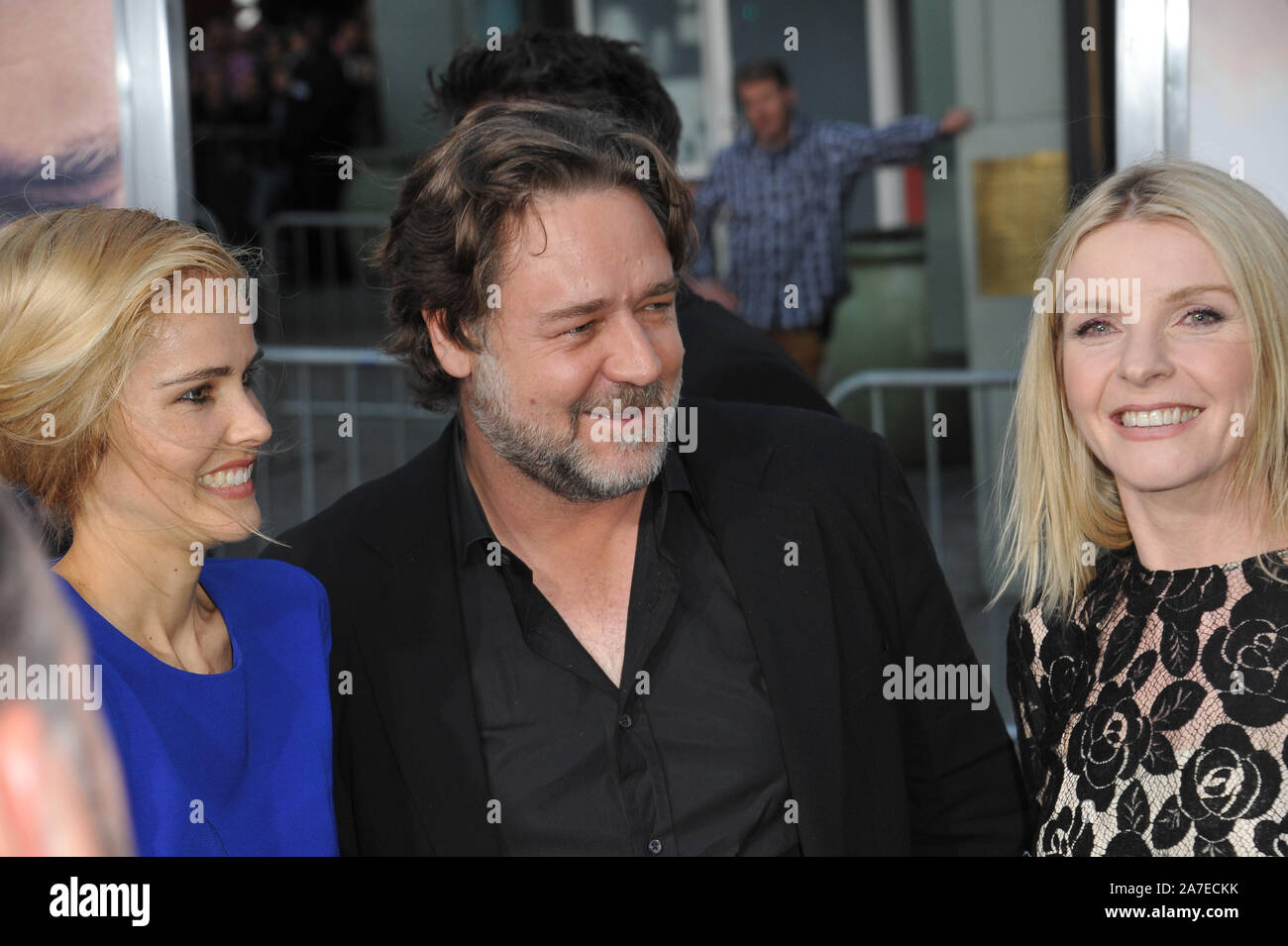 LOS ANGELES, CA - APRIL 16, 2015: Russell Crowe, Isabel Lucas & Jacqueline McKenzie (right) at the Los Angeles premiere of their movie 'The Water Diviner' at the TCL Chinese Theatre, Hollywood. © 2015 Paul Smith / Featureflash Stock Photo