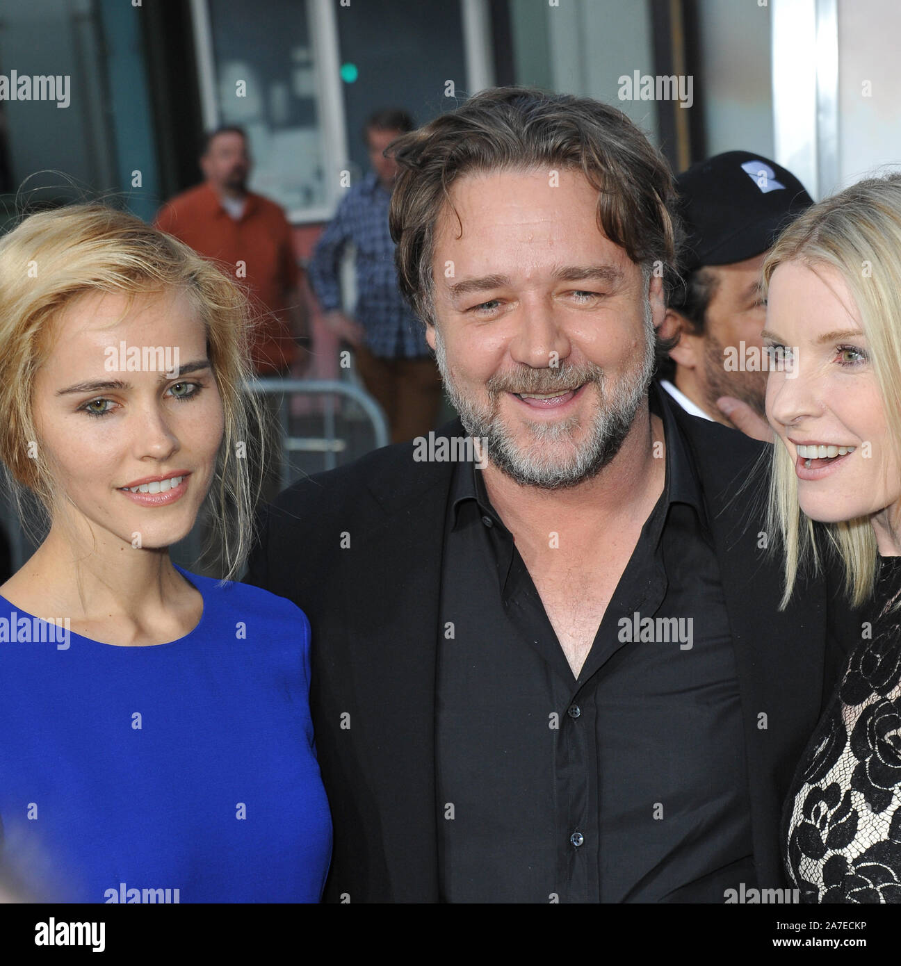 LOS ANGELES, CA - APRIL 16, 2015: Russell Crowe, Isabel Lucas & Jacqueline McKenzie (right) at the Los Angeles premiere of their movie 'The Water Diviner' at the TCL Chinese Theatre, Hollywood. © 2015 Paul Smith / Featureflash Stock Photo