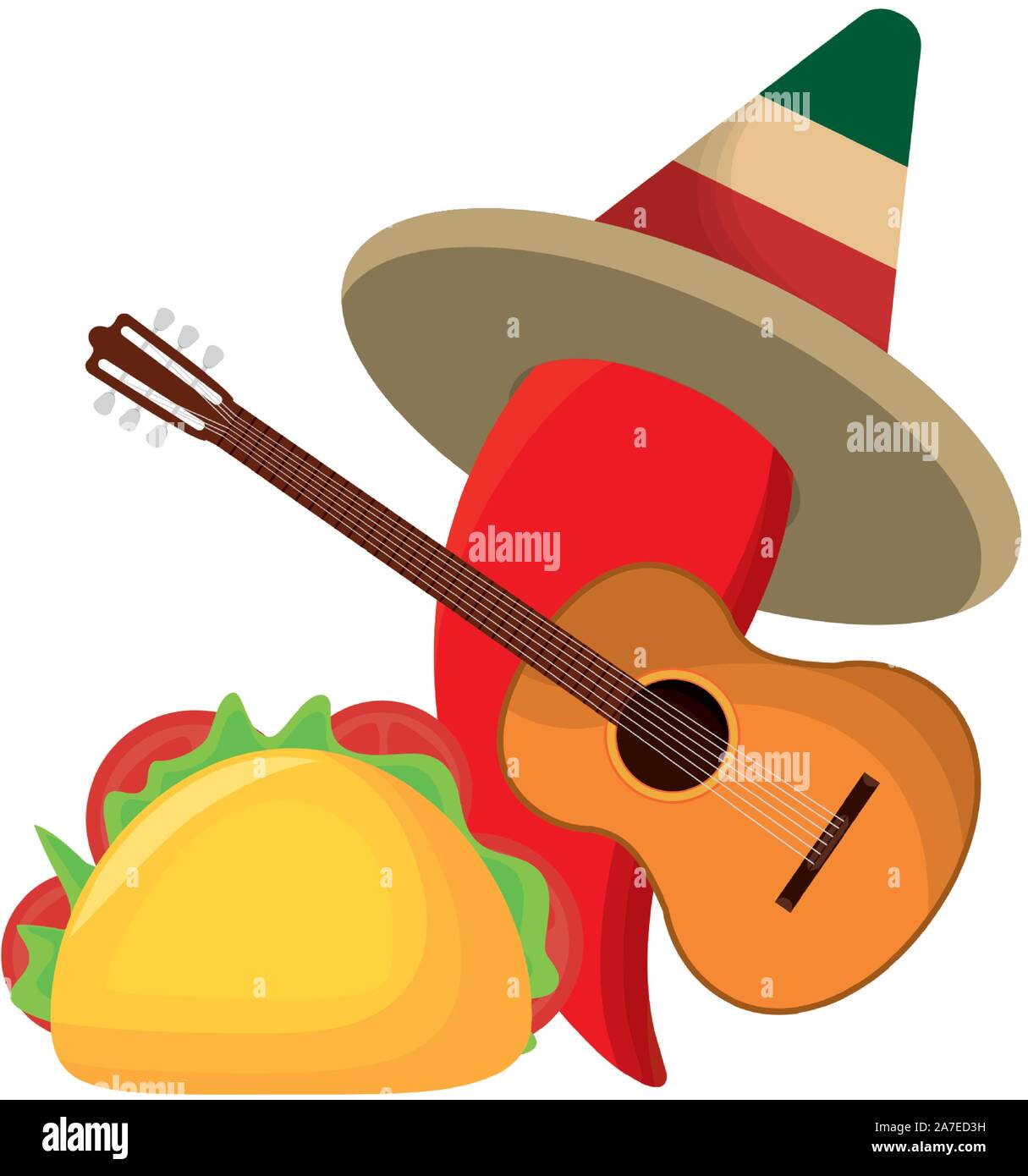 chili pepper with hat and icons mexican vector illustration design ...