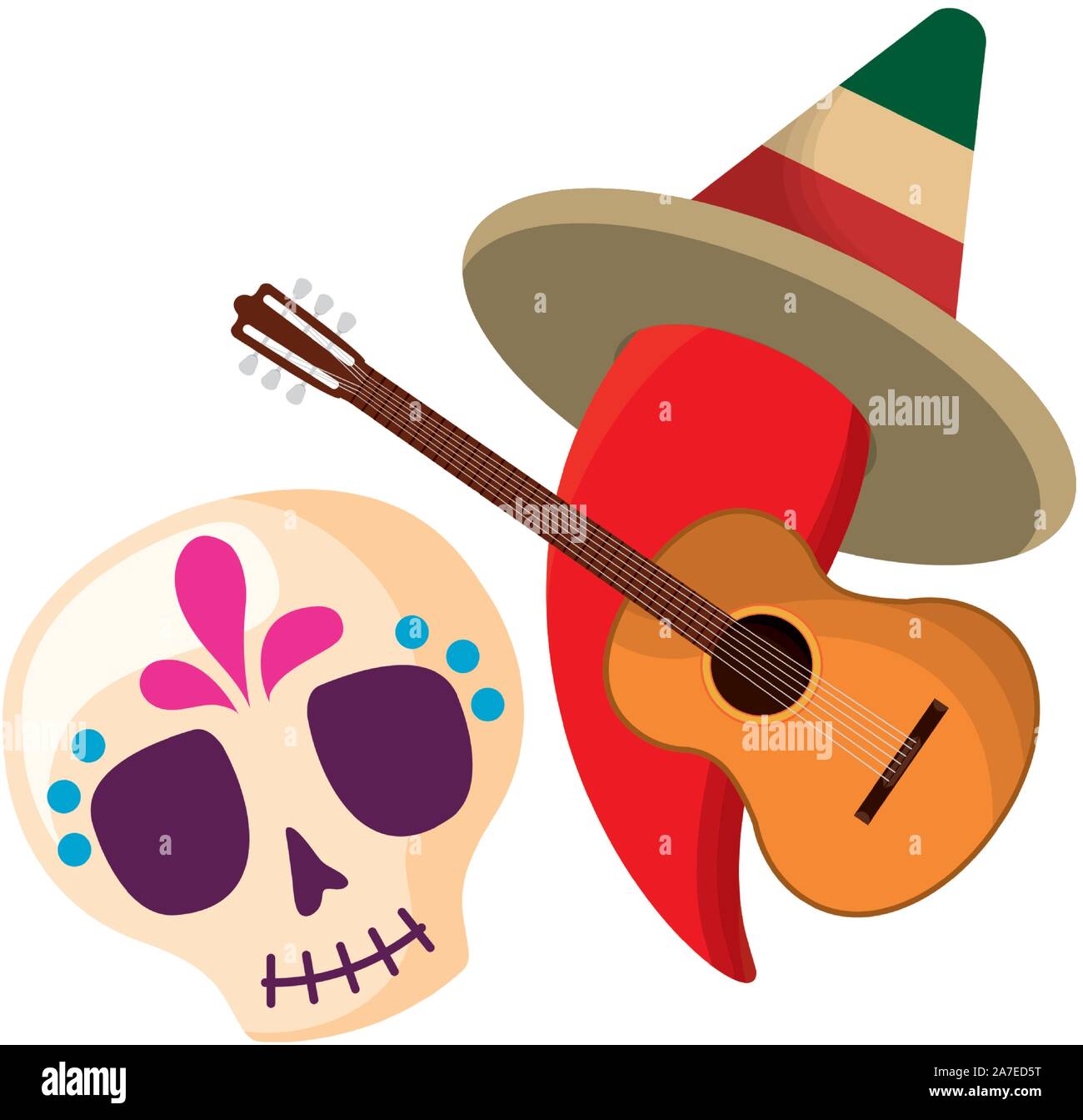 chili pepper with hat mexican and icons vector illustration design ...