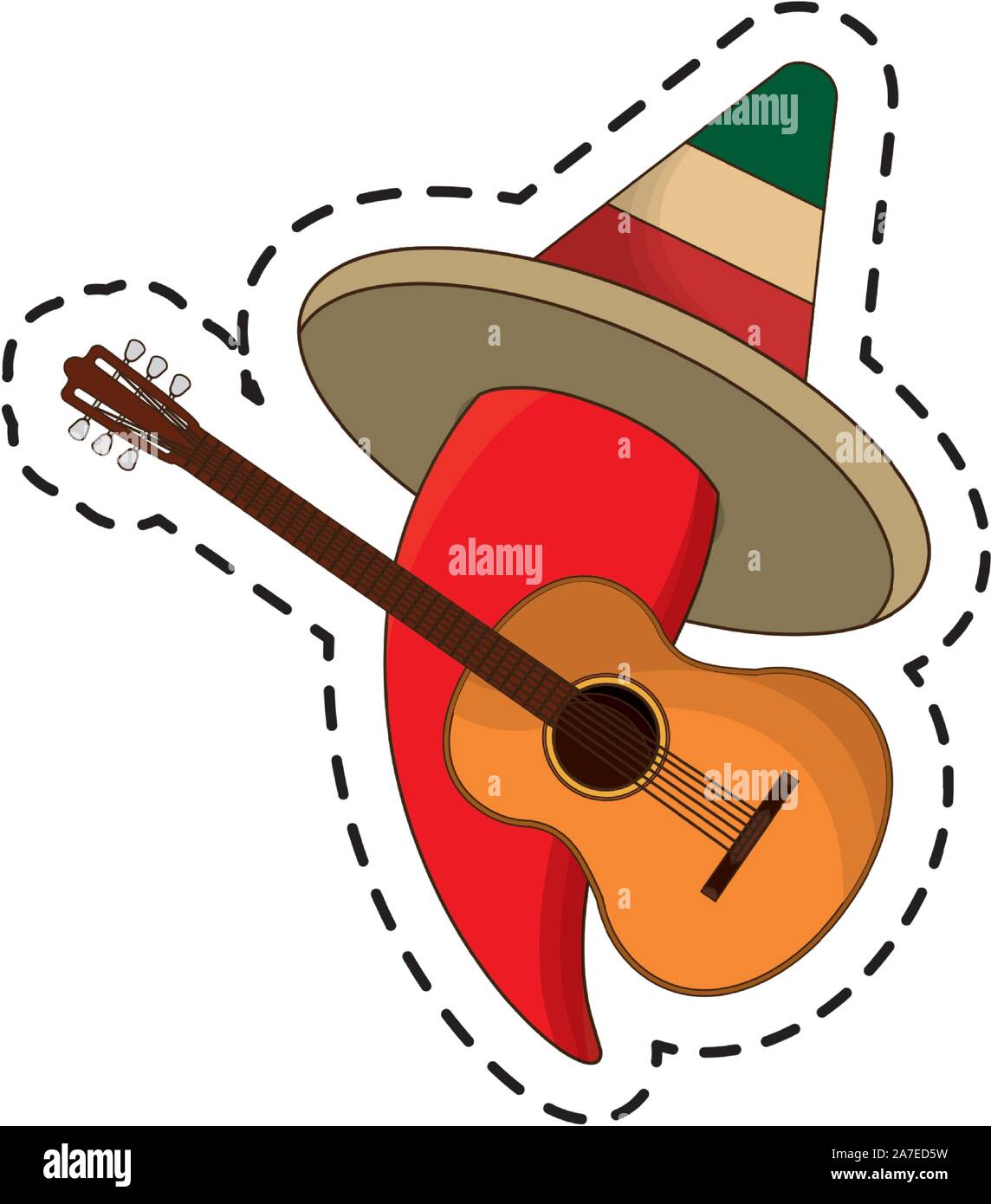 patch of chili pepper with hat and guitar mexican vector illustration ...