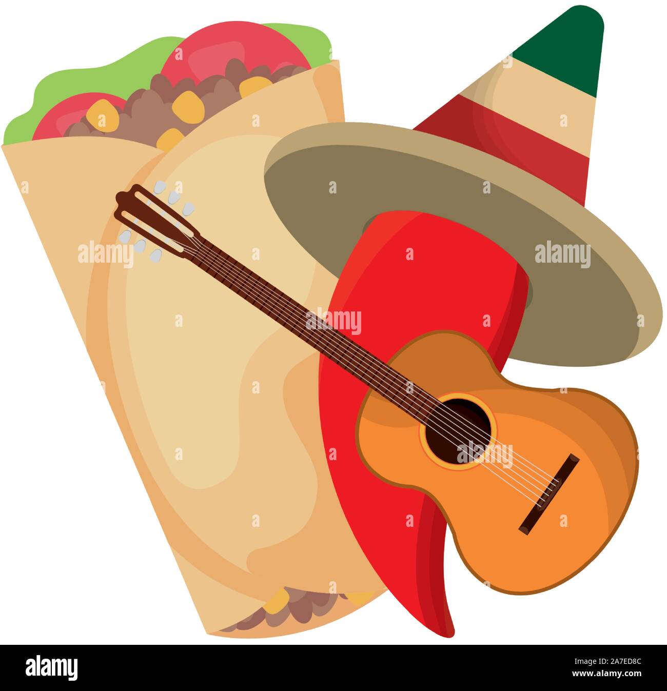 chili pepper with hat and icons mexican vector illustration design ...