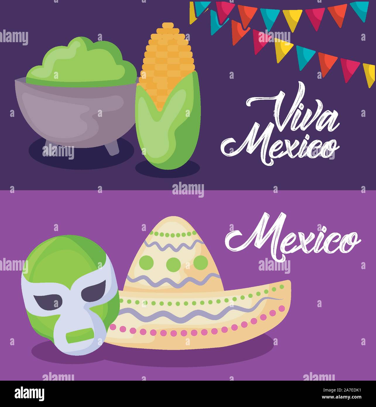 set of viva mexico celebration with hat and icons vector illustration design Stock Vector