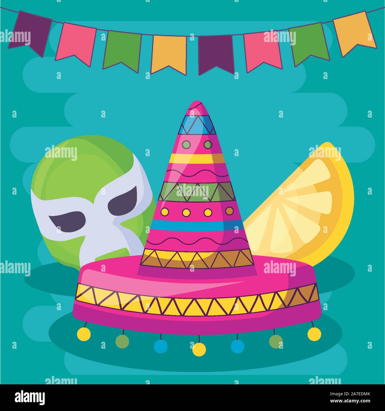 viva mexico celebration with hat and mask fighter vector illustration design Stock Vector Image viva mexico celebration with hat and mask fighter vector illustration design Stock Vector Image