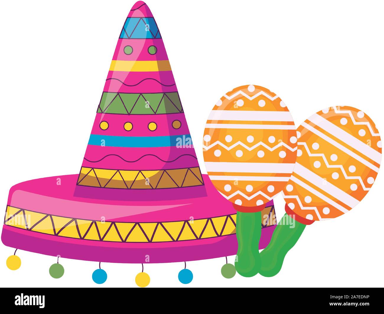 hat mexican with maracas isolated icon vector illustration design Stock ...