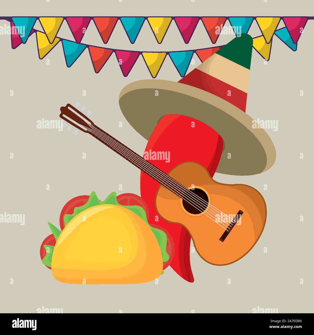 viva mexico celebration with chili pepper and icons vector illustration ...