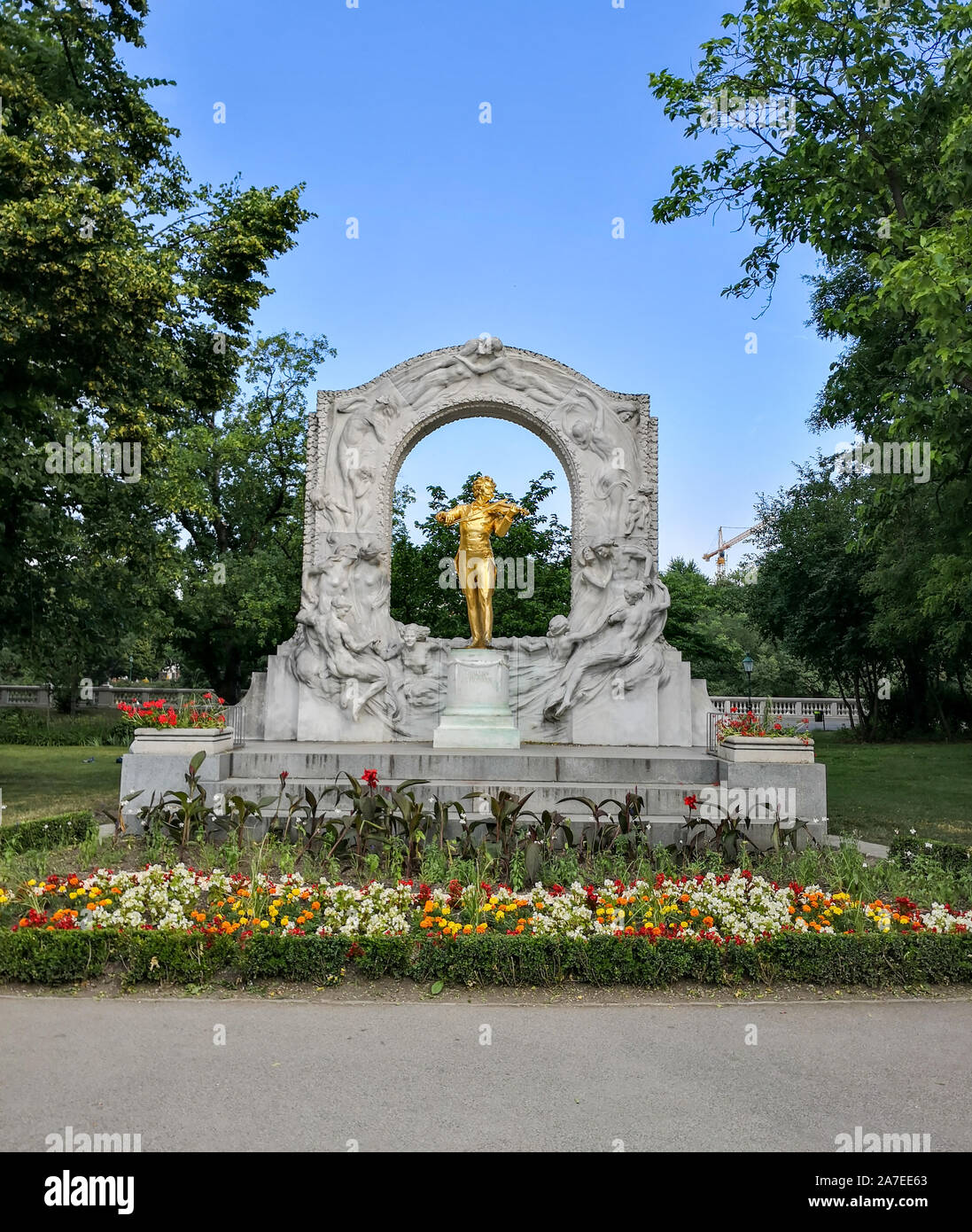 statue or sculpture of a famous golden violinist of Vienna, Austria Stock Photo