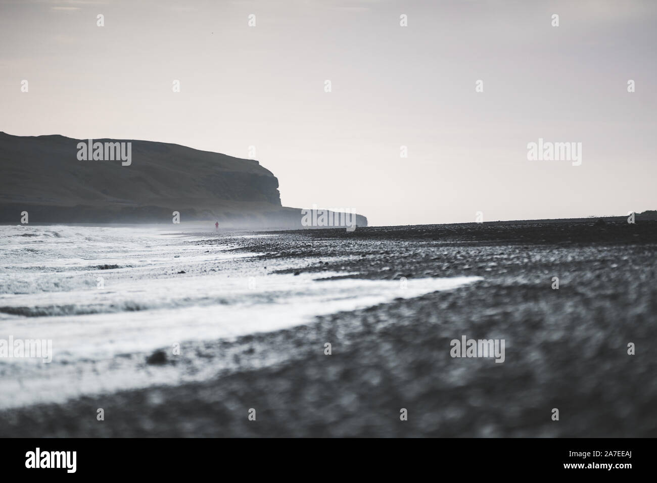 Reynisfjara Black Sand Beach, Iceland Ground Landscape Stock Photo