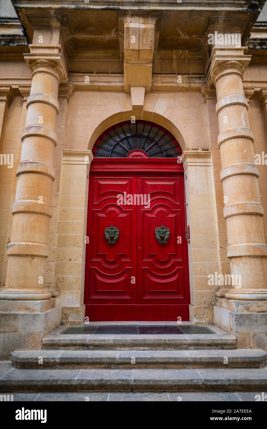 Bright Red Door Unique Stands Out Mdnia Ancient Architecture Alley Detail Stock Photo