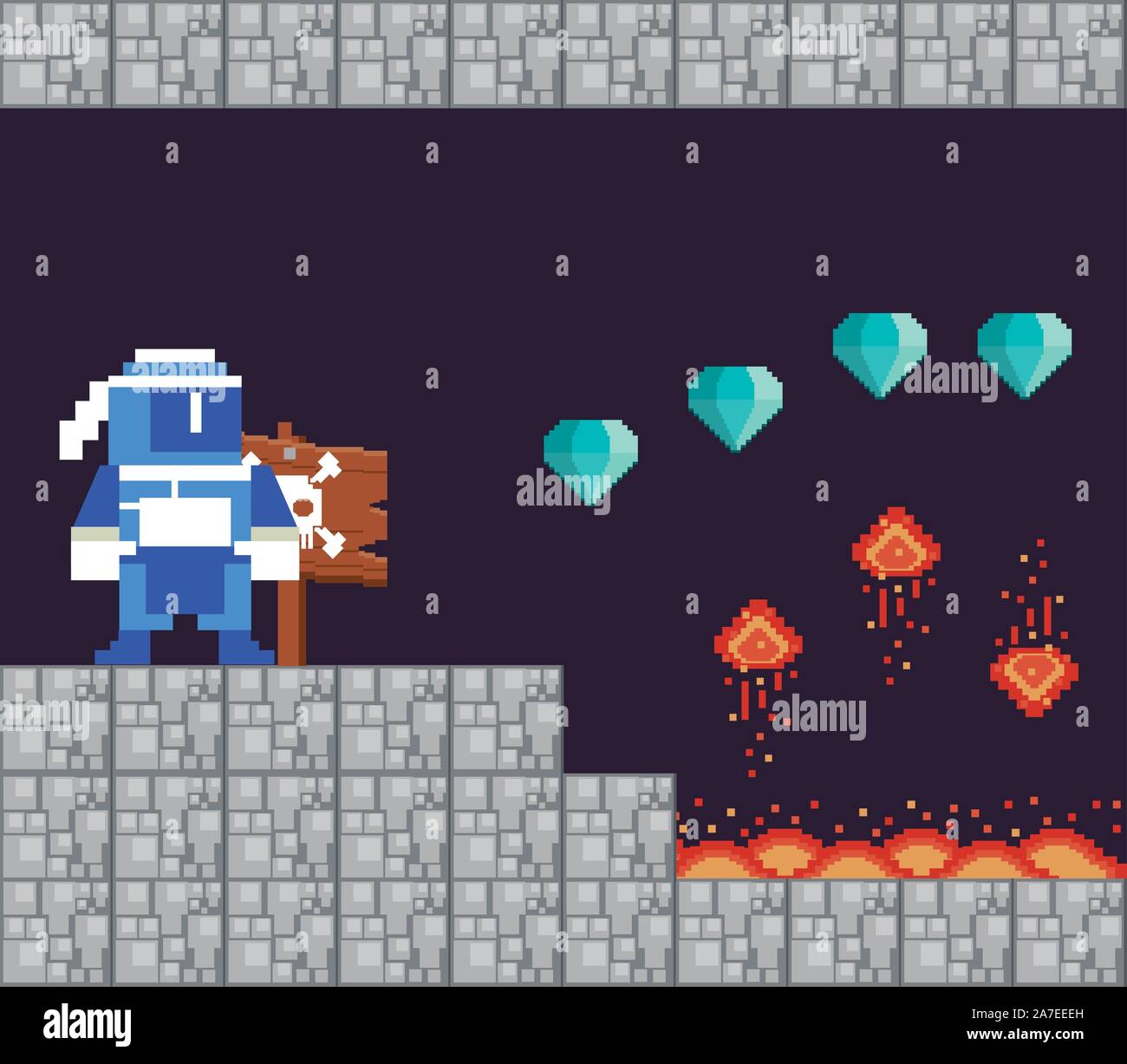 video game warrior with diamonds in pixelated scene Stock Vector Image ...