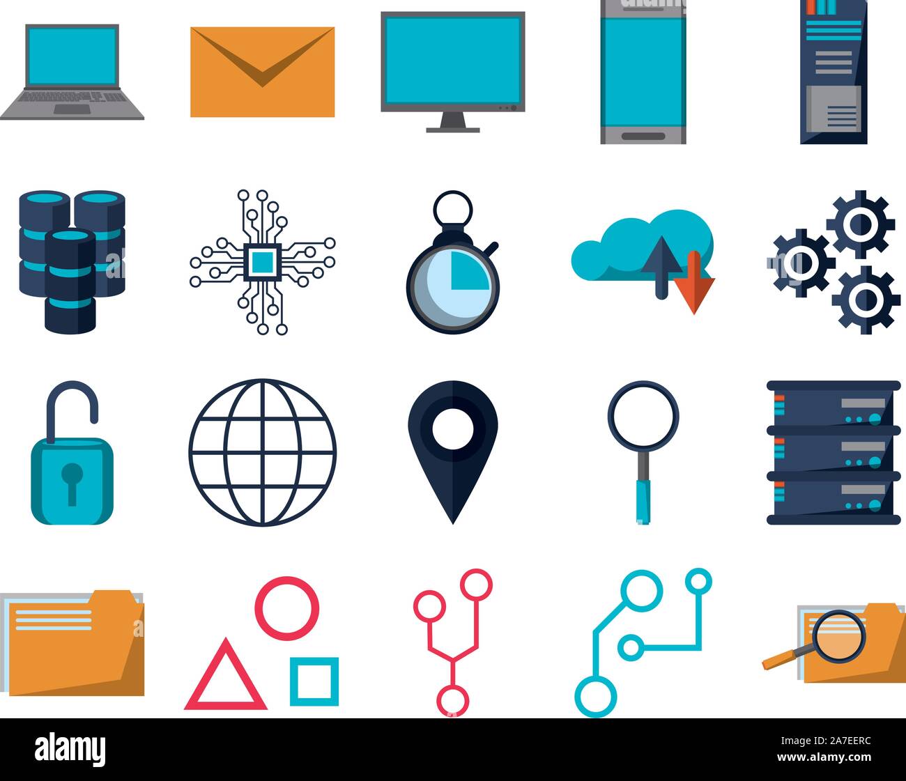 bundle of data center transfer information icons Stock Vector