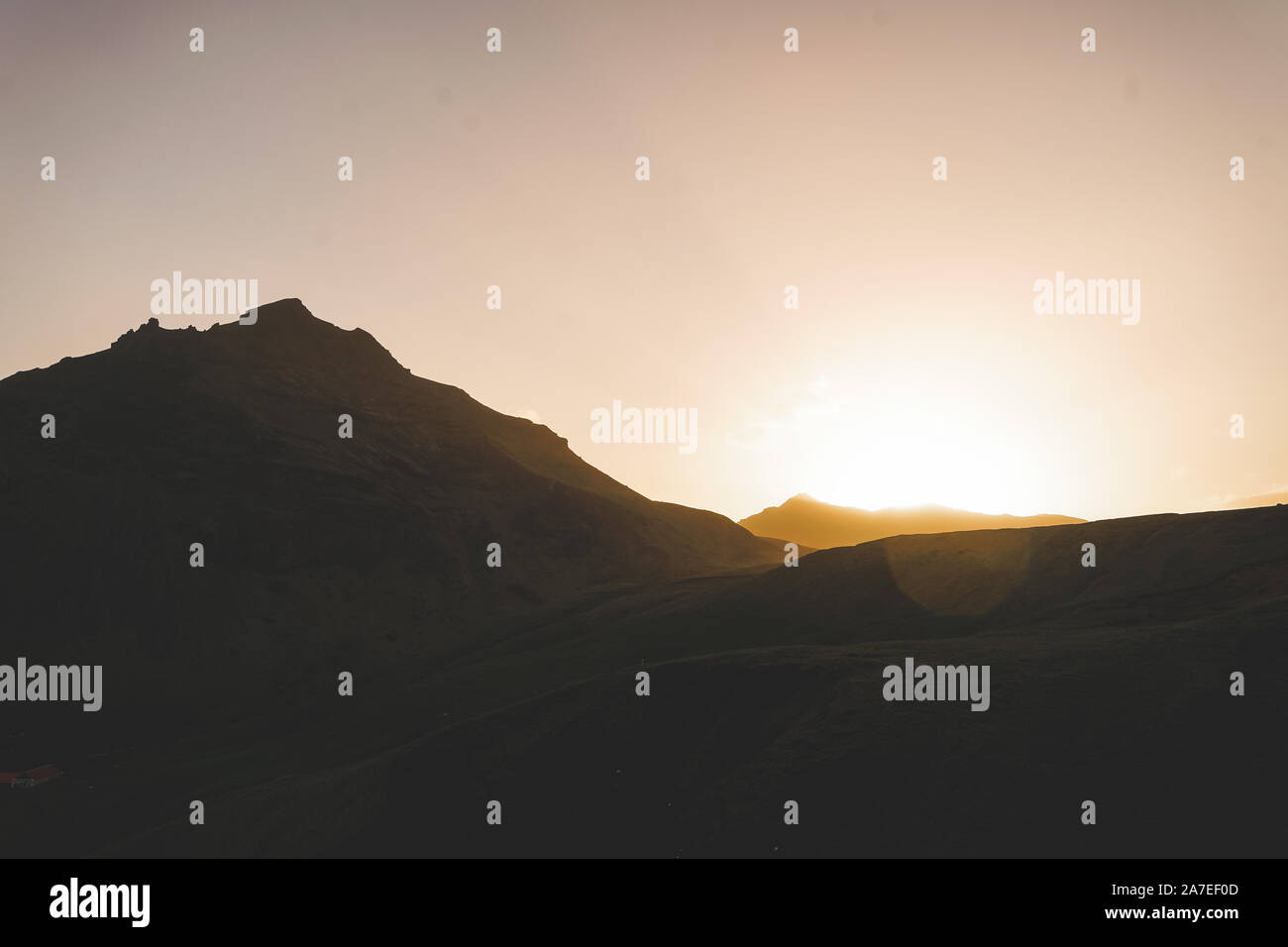 High Contrast Silhouette Iceland Landscape Sunrise Quiet Morning Travel Hills Stock Photo