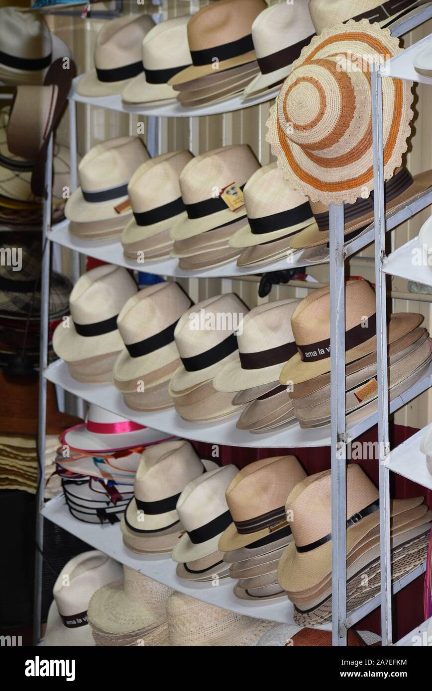 sale of traditional hats in Ecuador Stock Photo